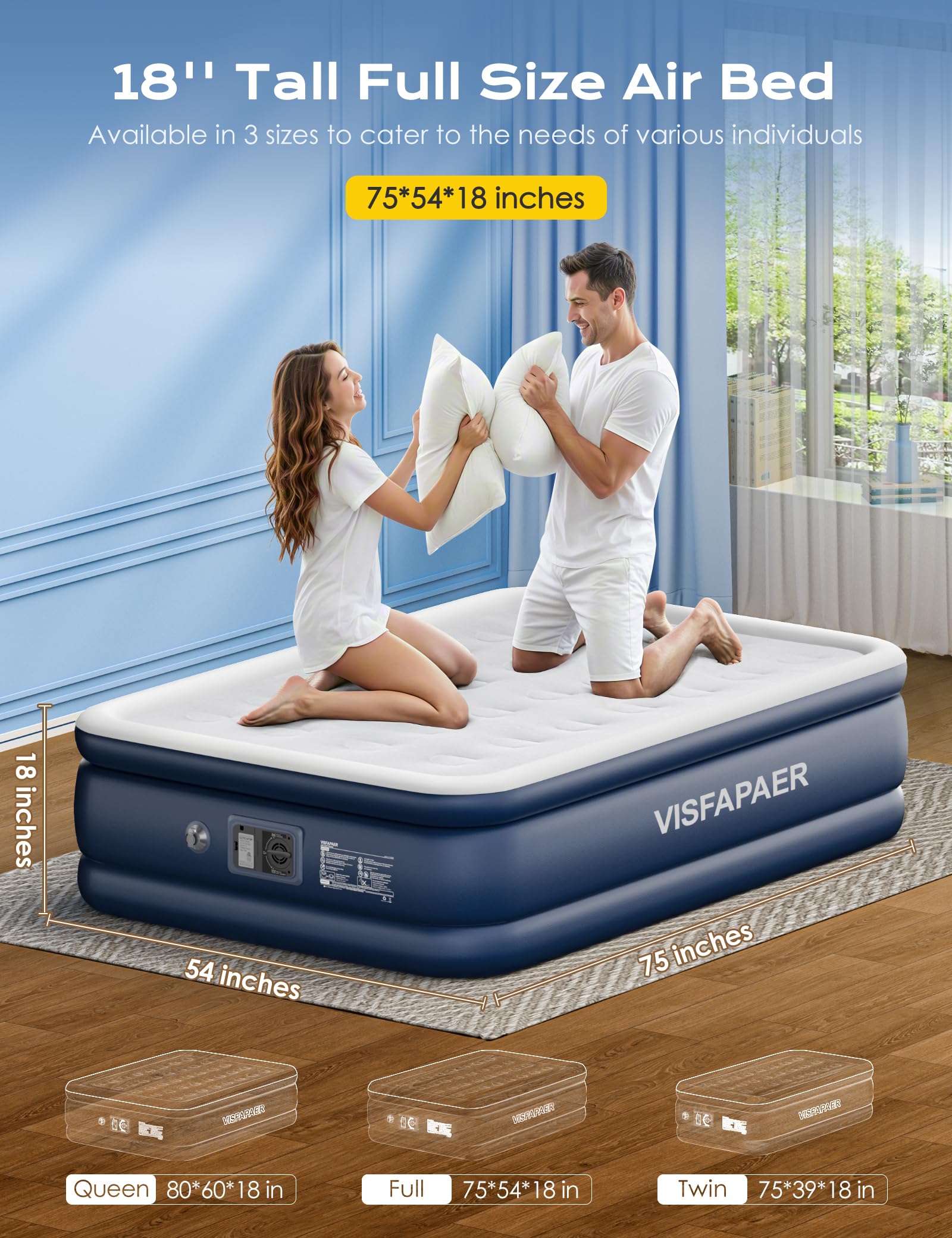 Full with Built in Pump Raised, 18'' High Inflatable Mattress Electric Blow
