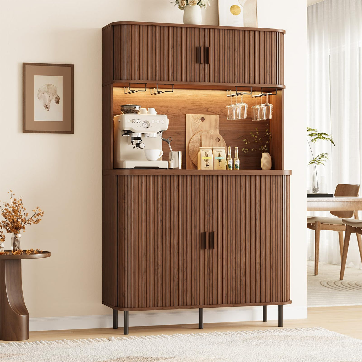 Wine Bar Cabinet with RGB Lights & Storage