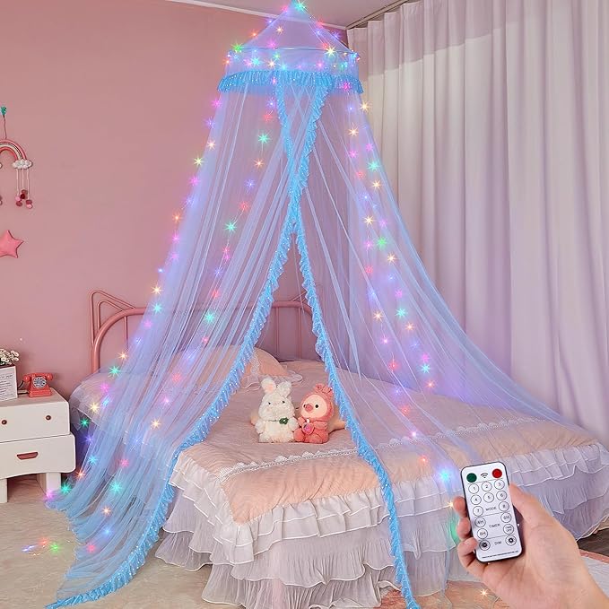 Bed Canopy for Girls with Remote Timer Breathable Canopy Bed Curtains