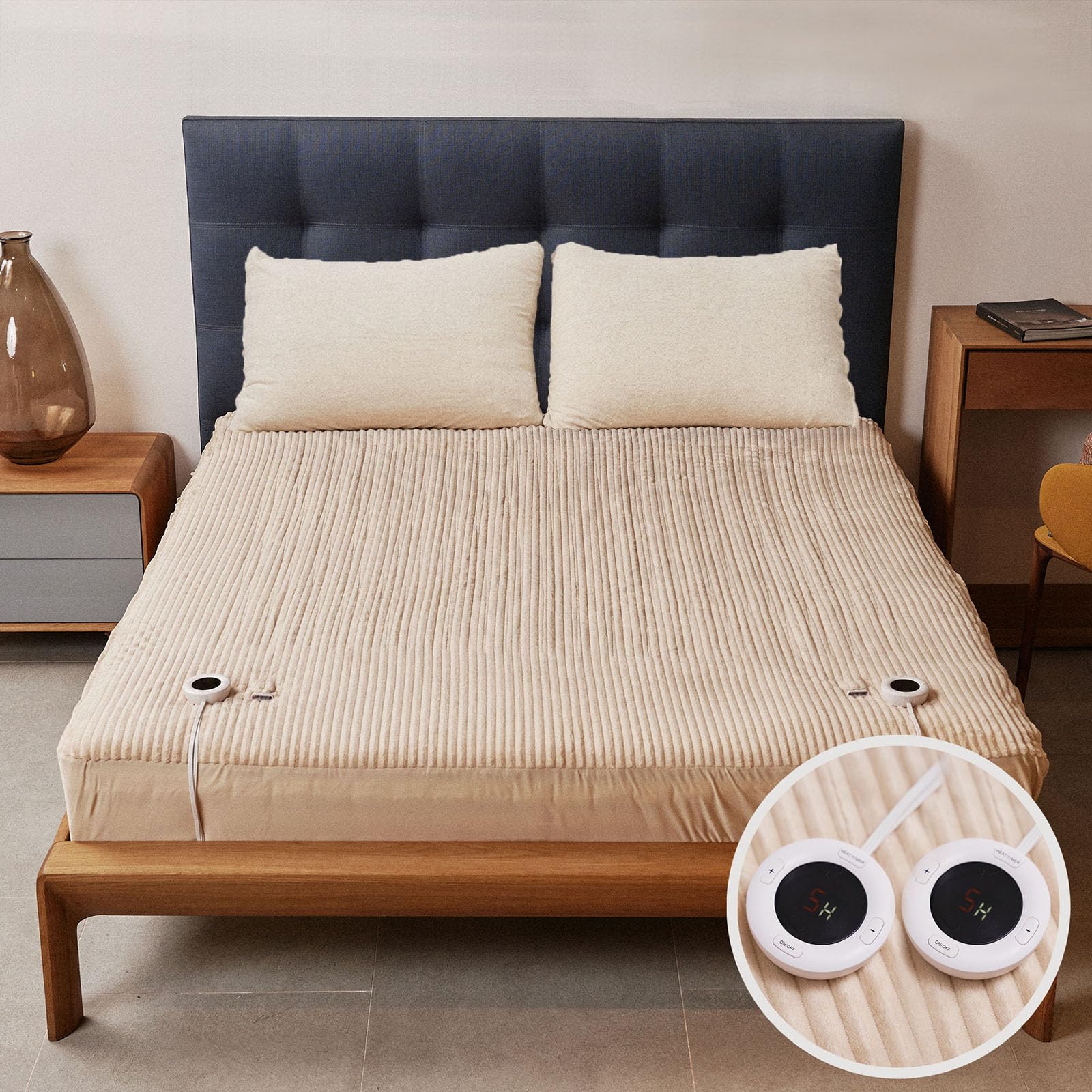Heated Mattress Pad King Size Dual Control- Electric Mattress Pad 78x80+15 inches 6 Heat