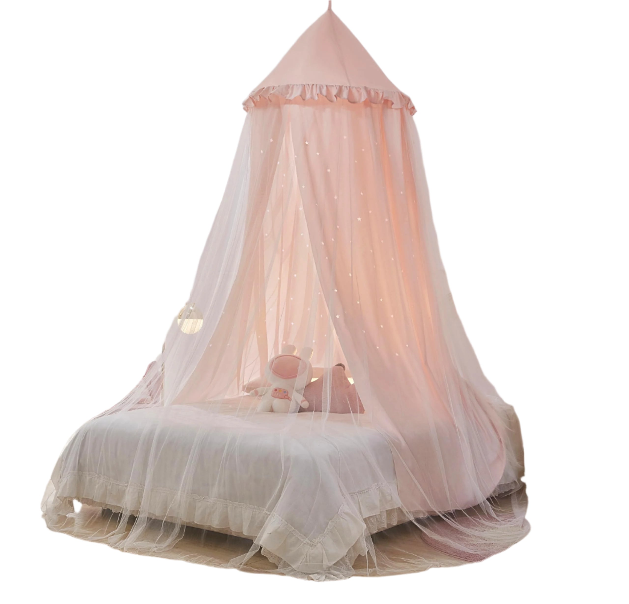 Princess Bed Canopy for Girls, Double Layer Canopy with Cutout Stars, Breathable Dream