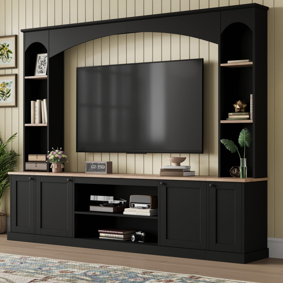Arched Entertainment Center with Bookshelf & TV Stand