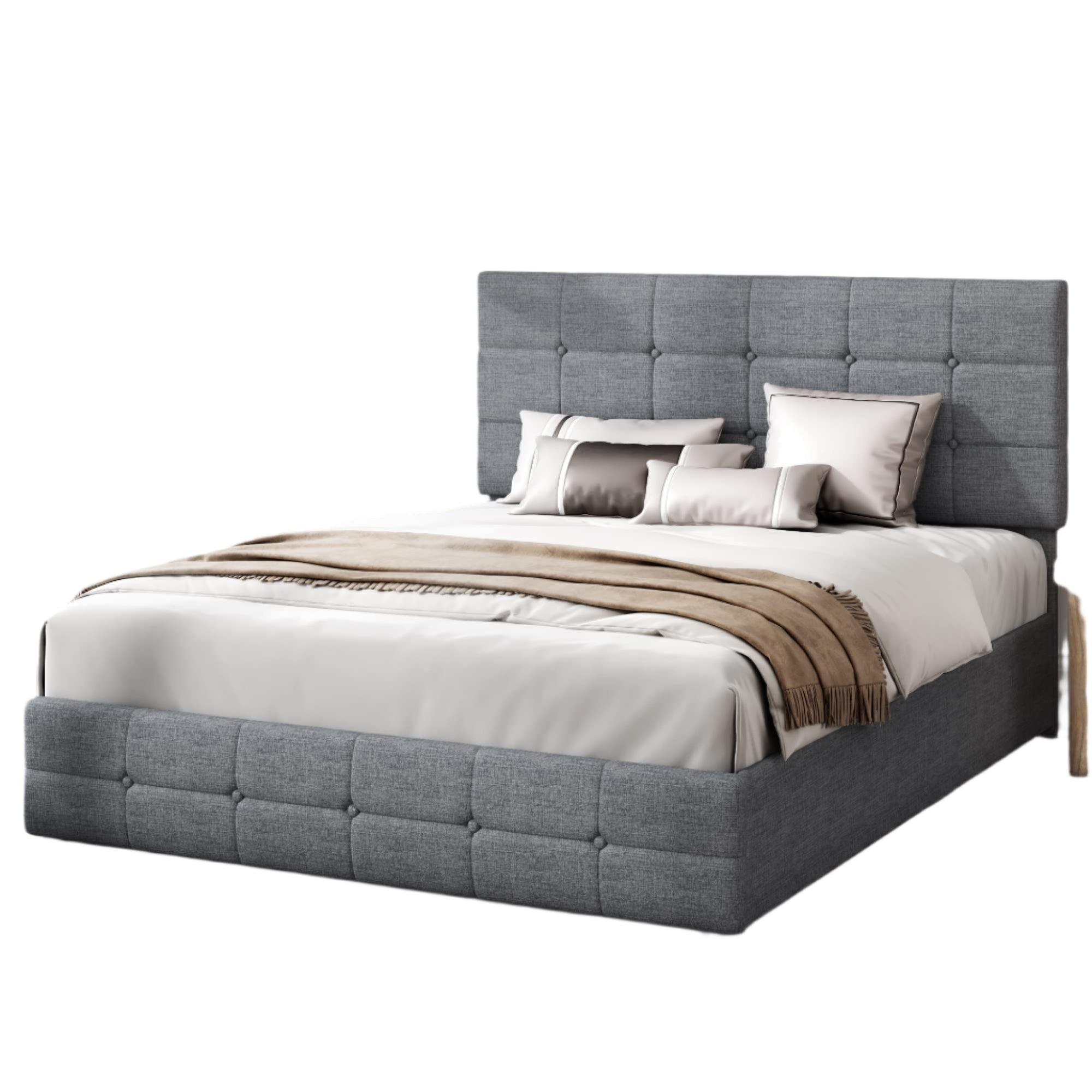 Modern Upholstered Queen Bed Frame with 4 Storage Drawers, Platform Bed
