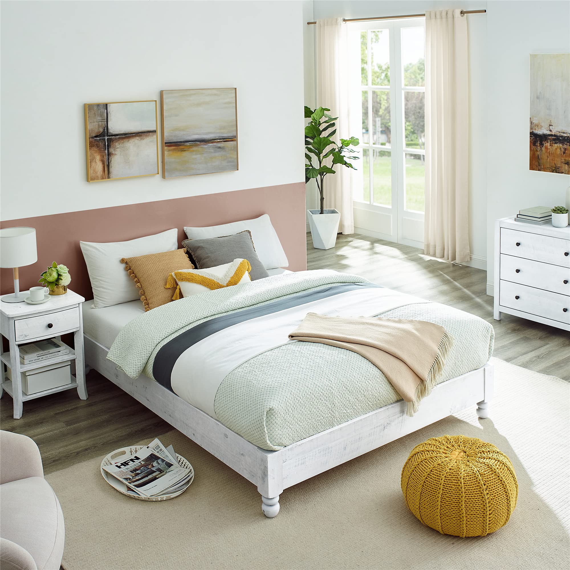 Solid Wood Platform Bed Frame Rustic Style,Mattress Foundation(no boxspring Needed)