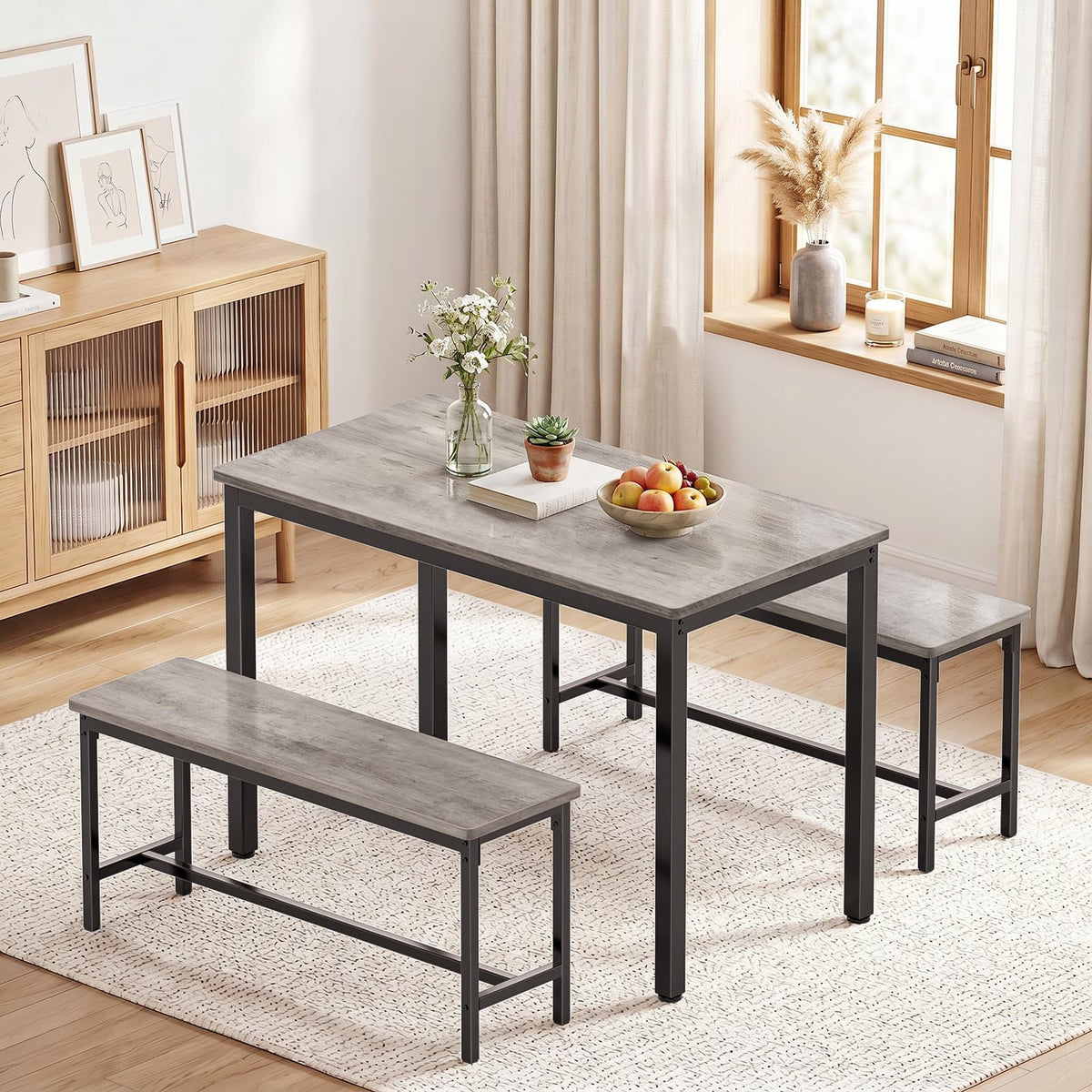 Dining Table Set for 4 with 2 Benches