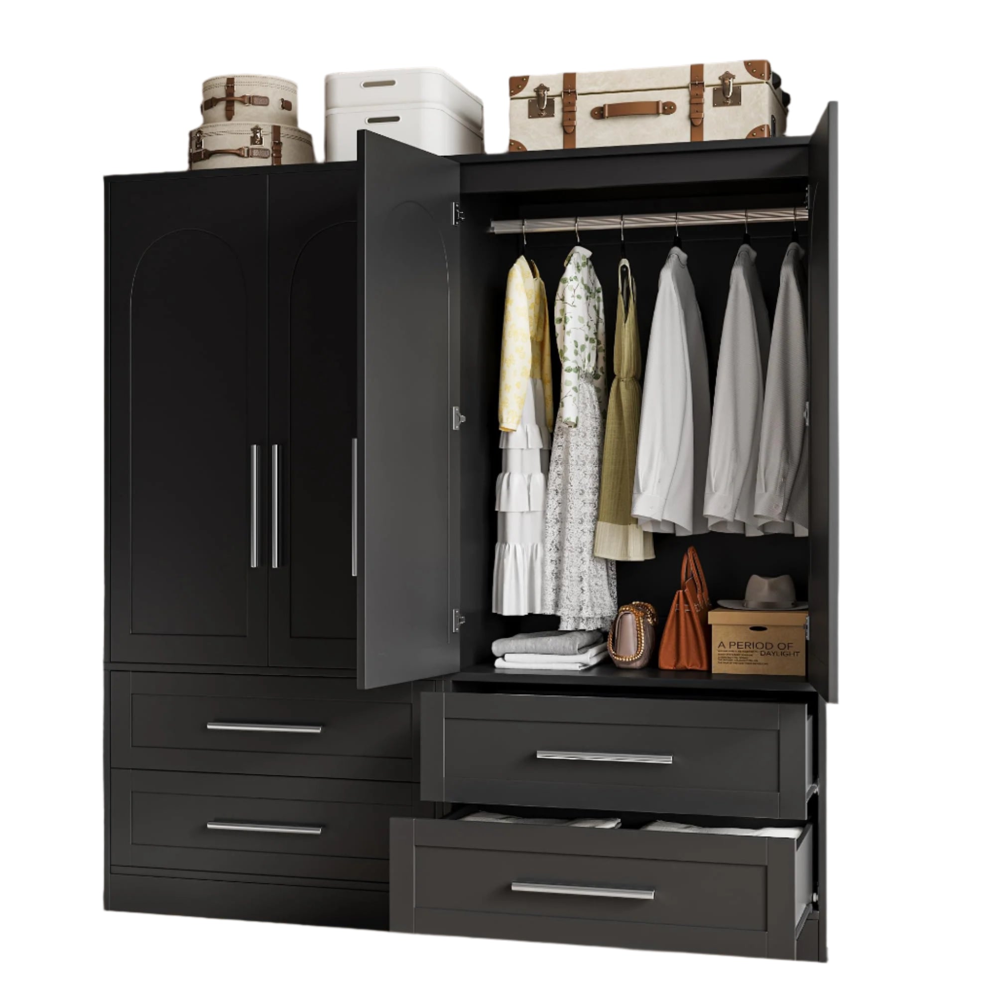 Wooden Armoire Wardrobe Closet with 2 Drawers, Clothing Storage