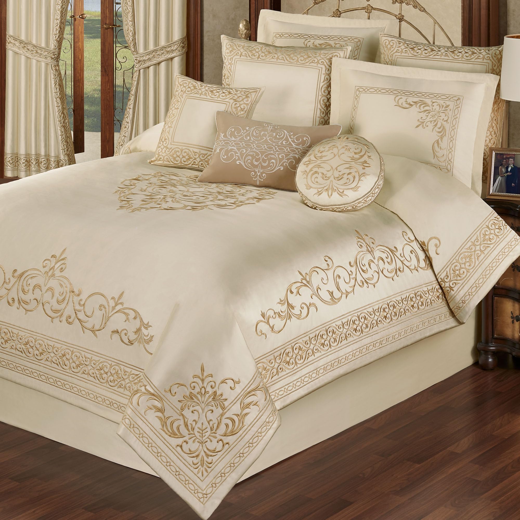 Versailles Luxury Bedding | Classic Neutral Pearl | Palace-Inspired Golden Scrollwork