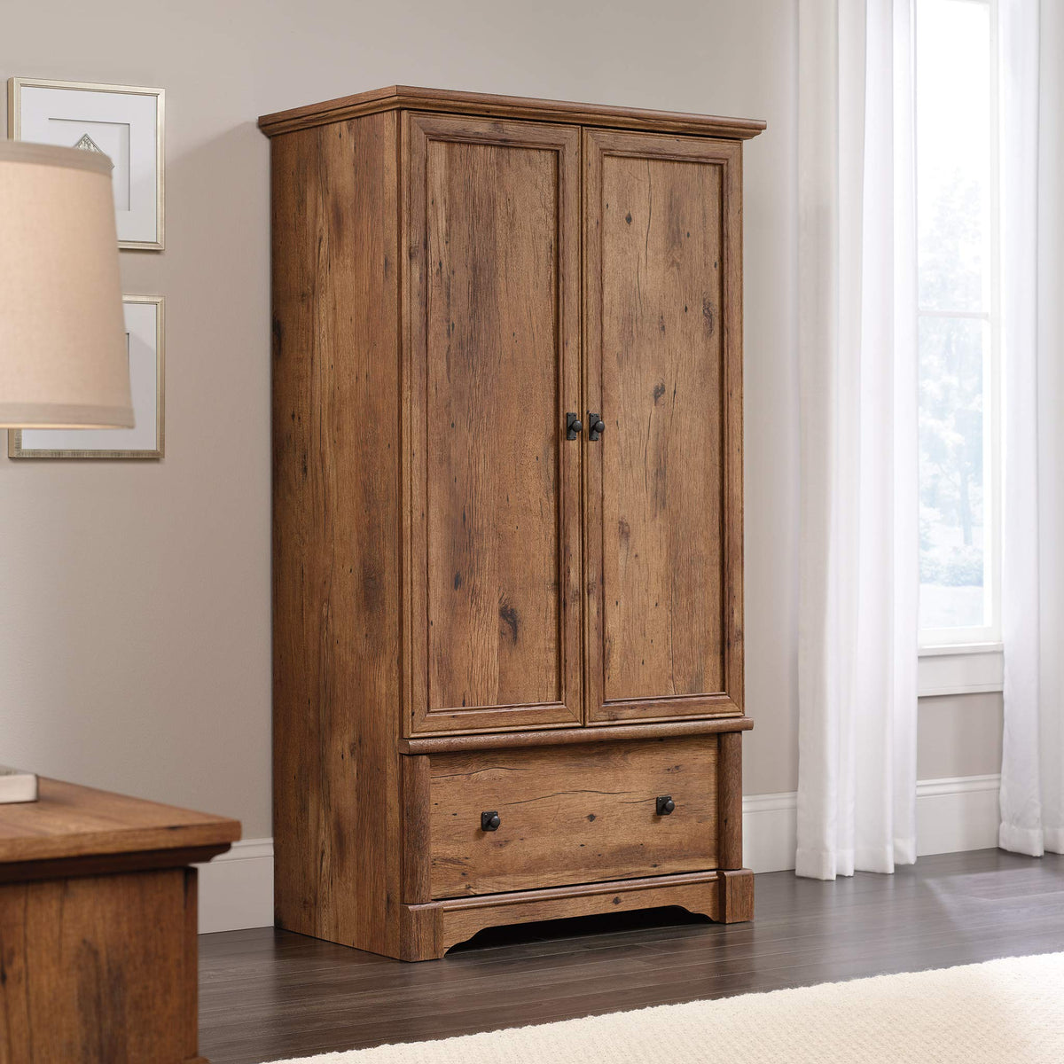 Armoire Wardrobe with Garment Rod & Storage Drawer