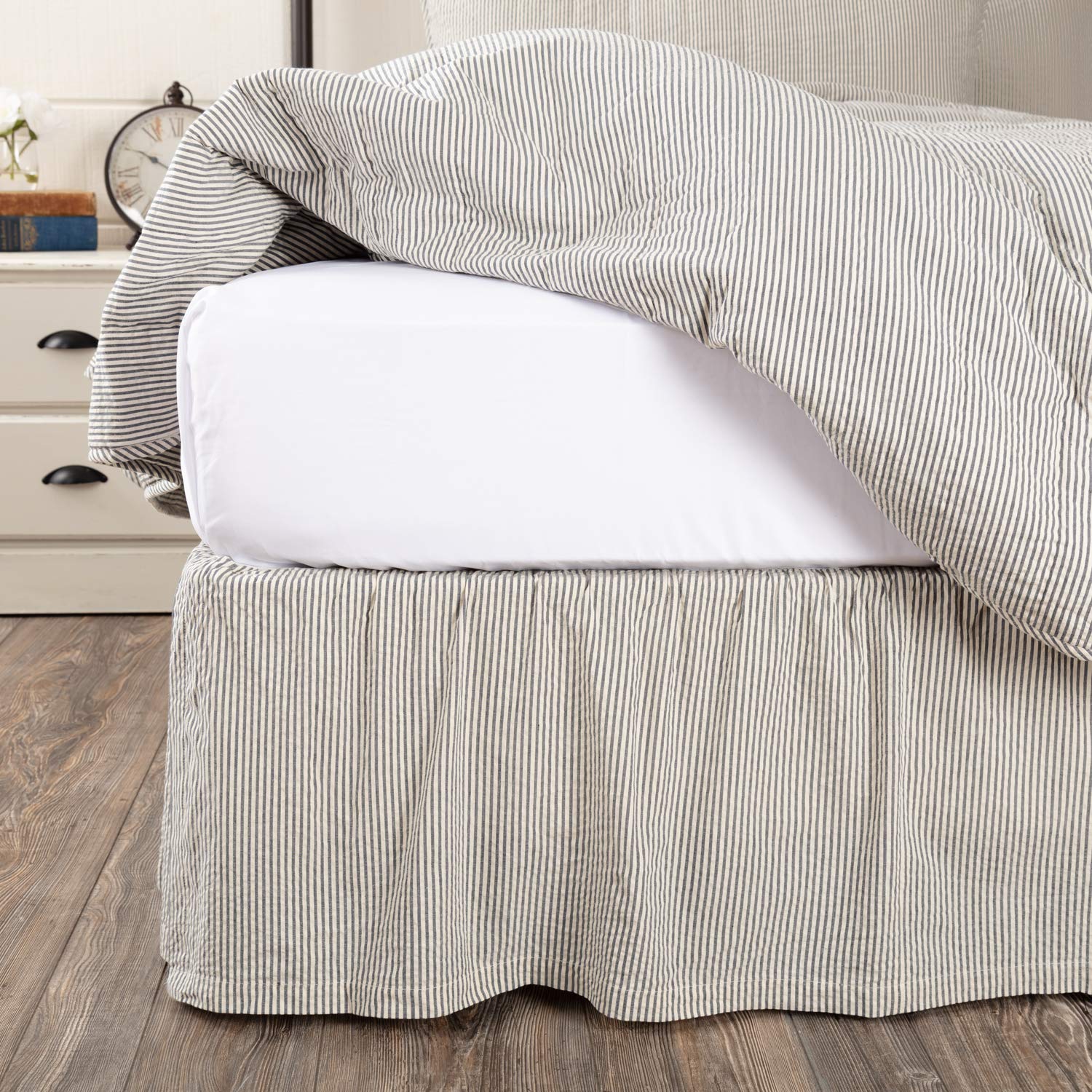 Hatteras Seersucker Ticking Striped Cotton Americana Split Corners Gathered King