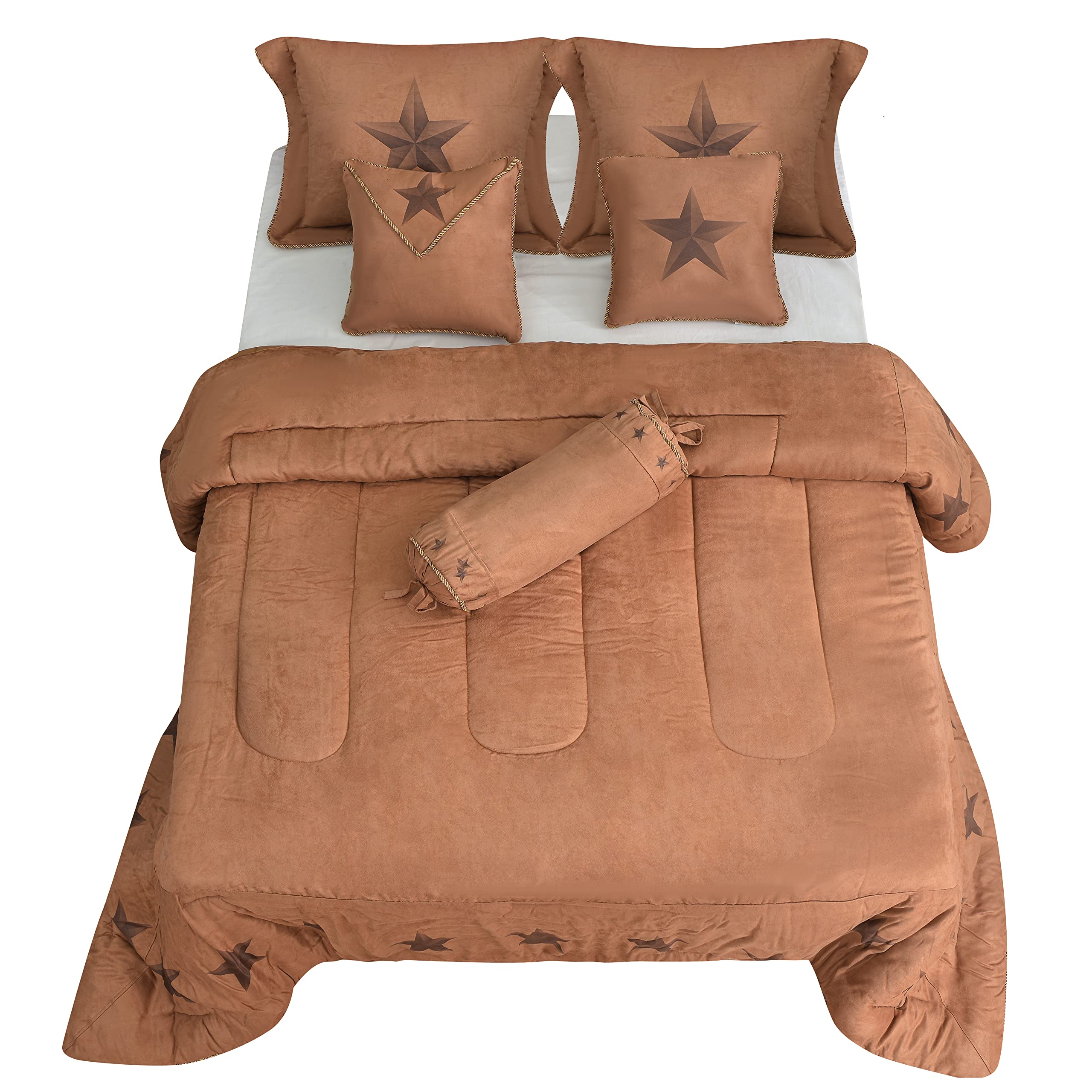 Paseo Road Luxury Star 7 Piece Comforter Set, Super King, Faux Suede Bedding