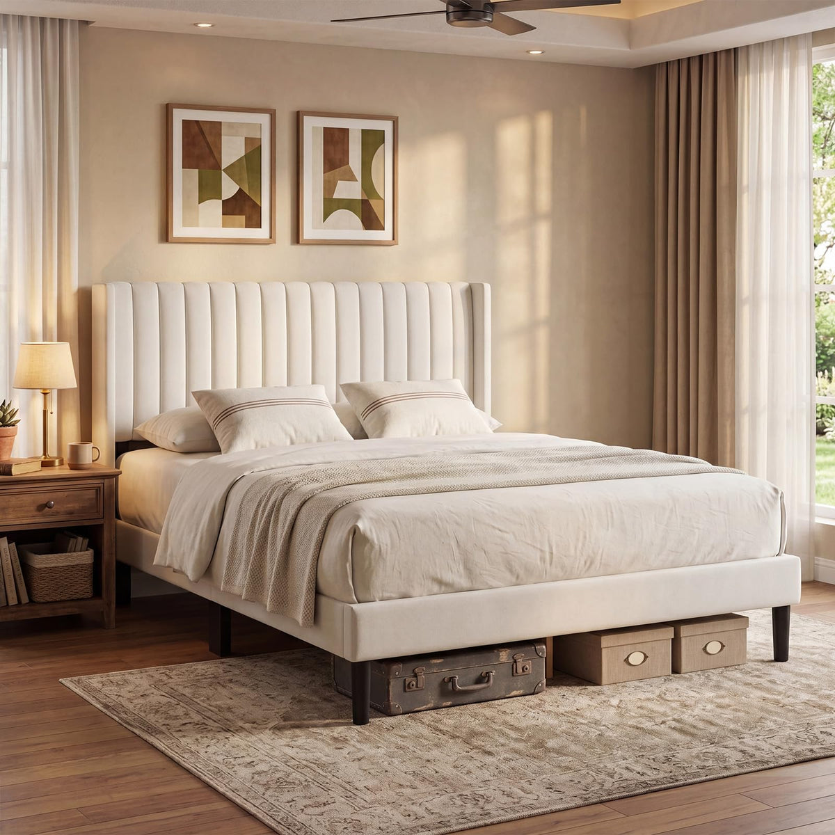 Upholstered Platform Bed Frame with Headboard