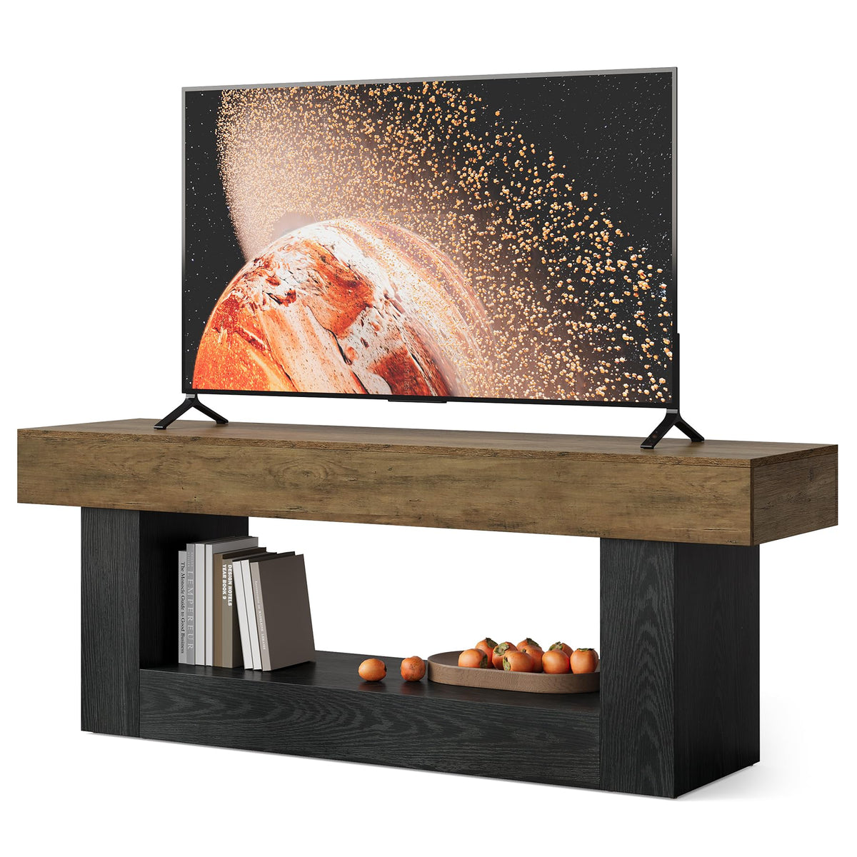 63" Modern TV Stand with Open Storage & U-Shaped Pedestal