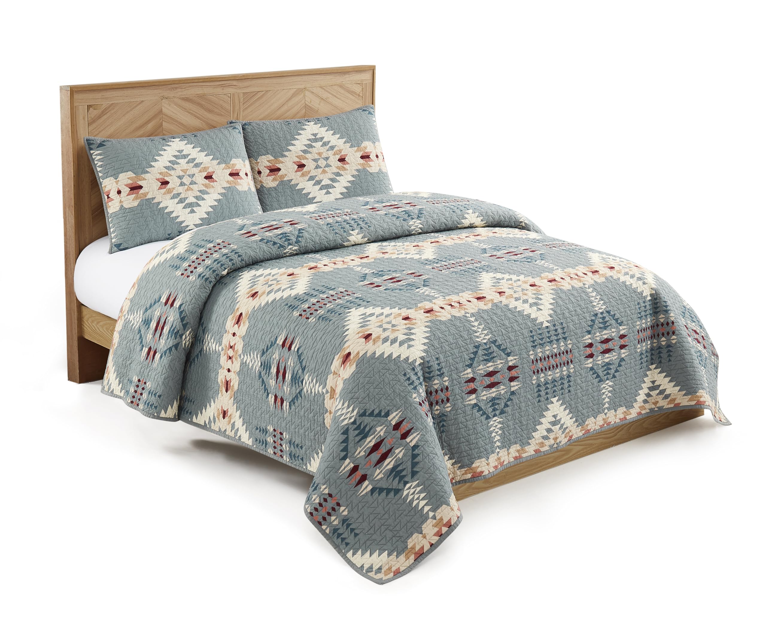 Rancho Arroyo King Size Cotton Coverlet with 2 Standard Shams – Gray