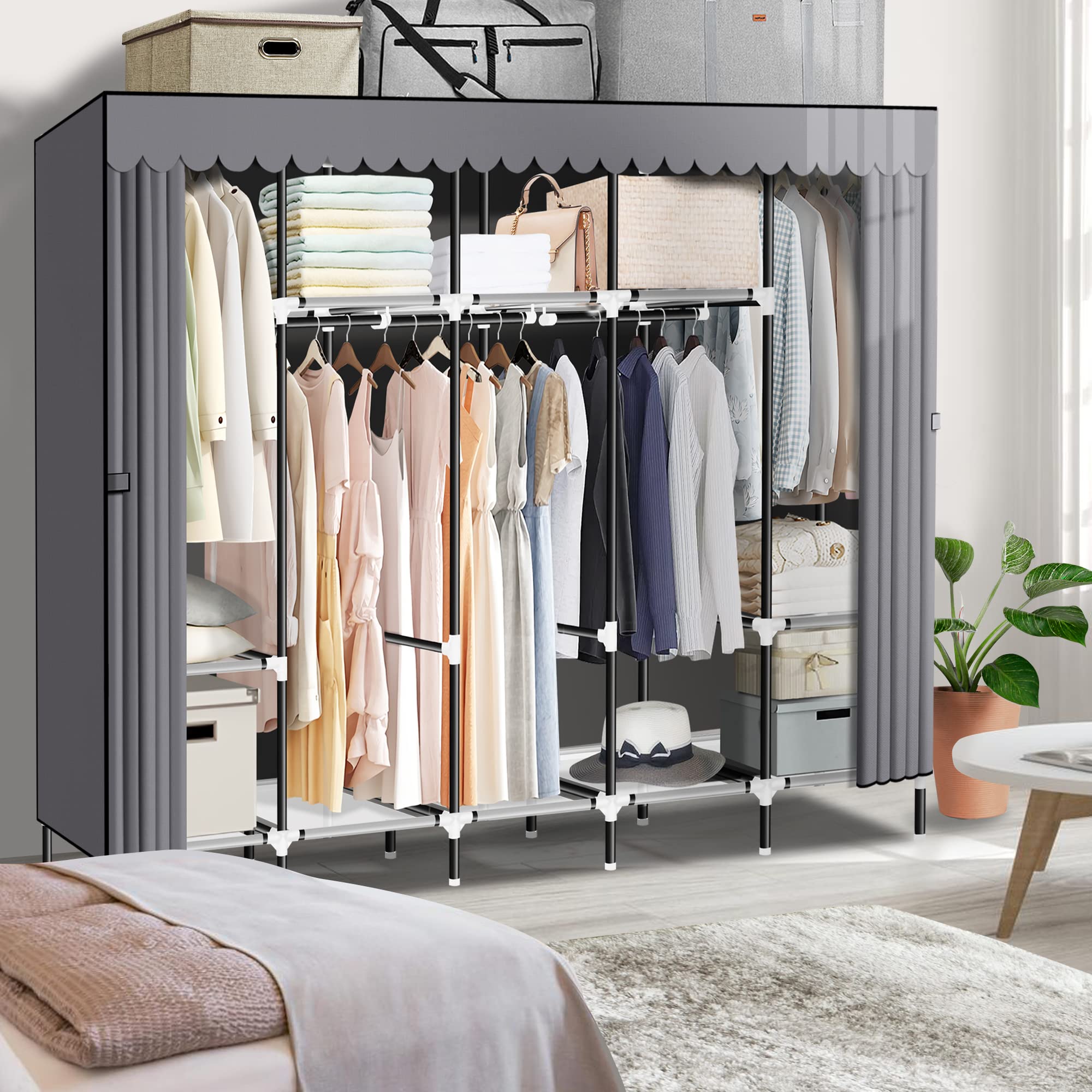 Portable Closet, Great Size 82-Inch Portable Wardrobe with 5 Hanging Areas
