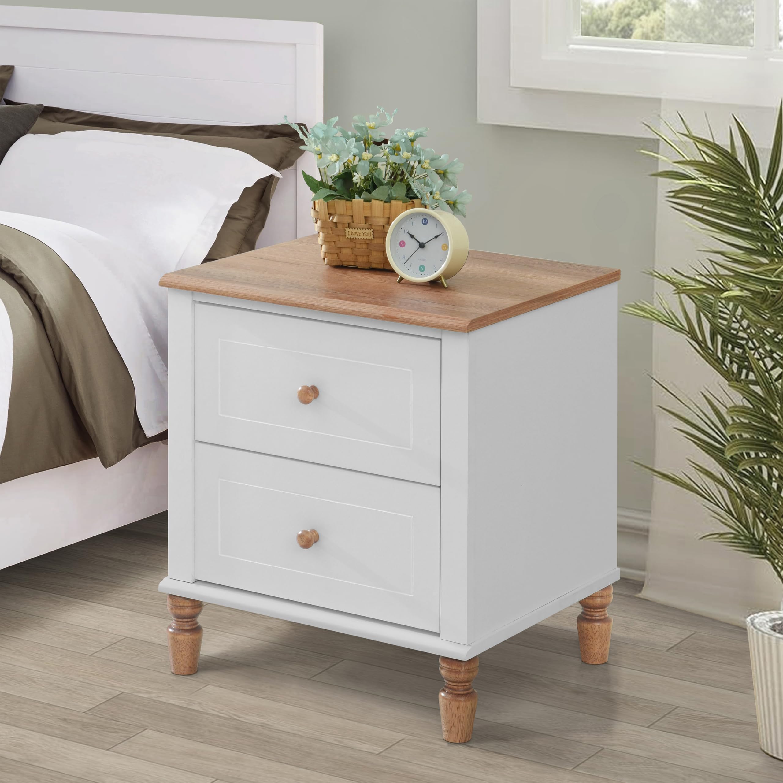Woody 2 Drawer Nightstand Set of 2, Bedside Tables with Storage Drawers