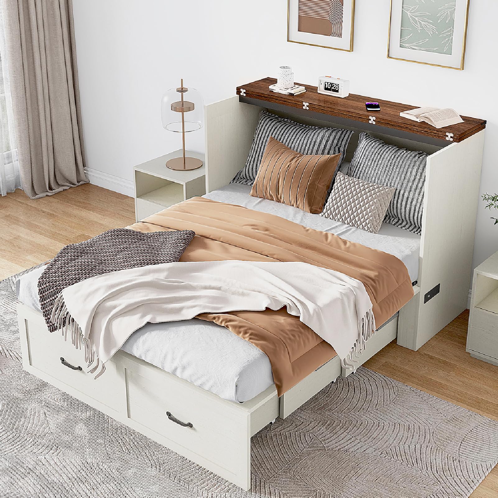 Full Size Murphy Chest Bed with Drawer and Charging Station
