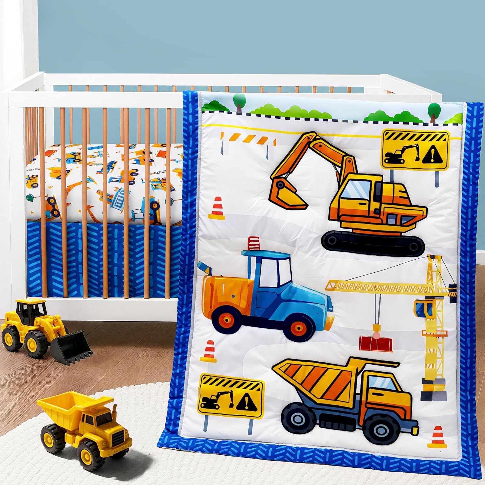 3 Piece Baby Boy Crib Bedding Set Construction Theme Baby Comforter Set for Crib