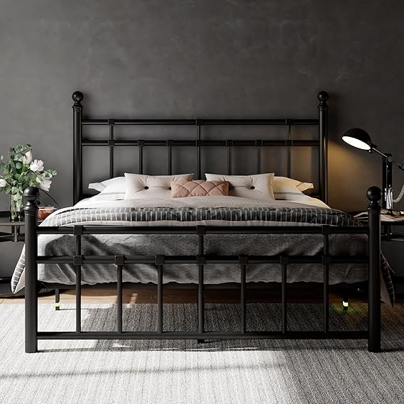 Size Metal Platform Bed Frame with Victorian Classic Iron-Art