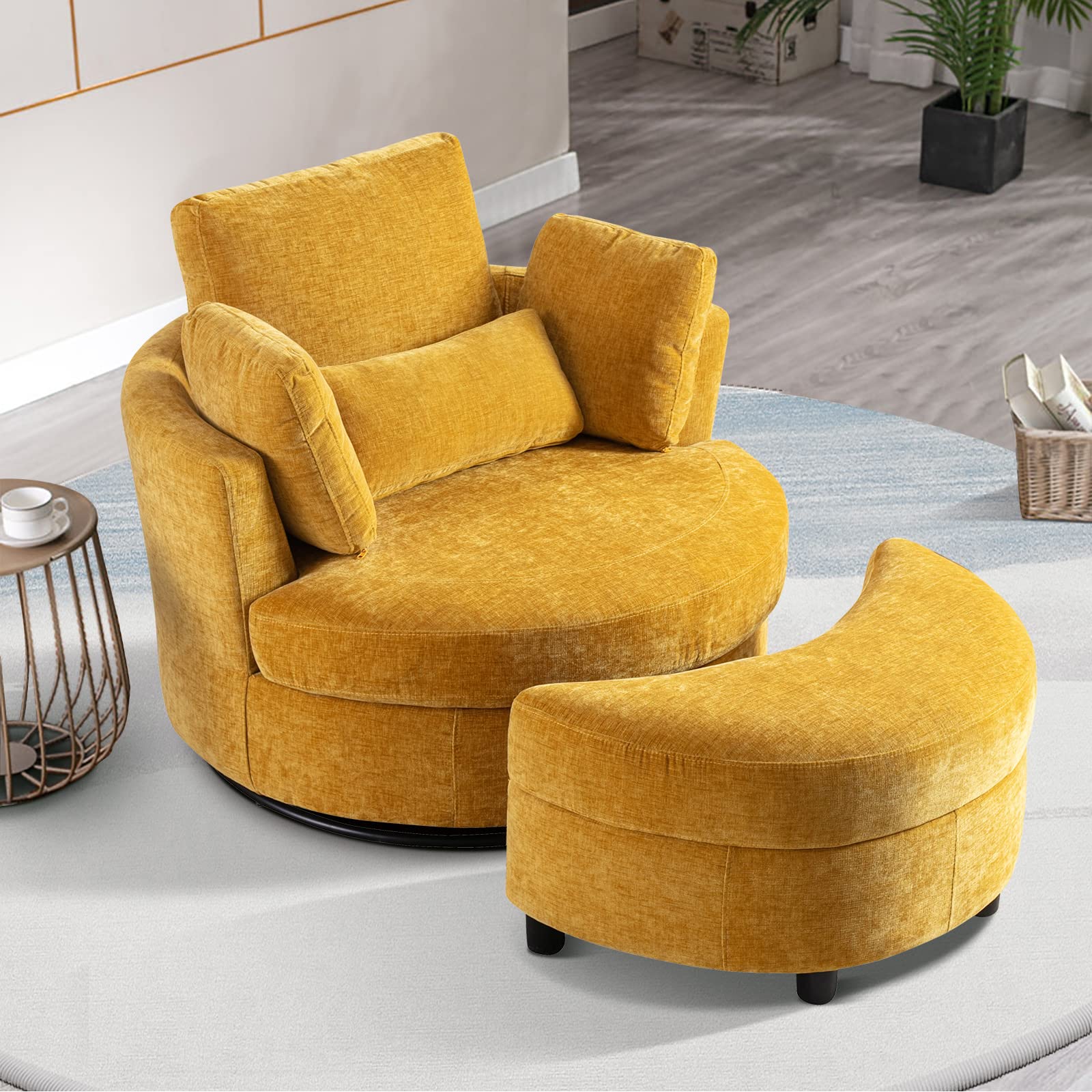 Oversized Swivel Accent Chair for Living Room, Modern Round Loveseat Circle Swivel Barrel