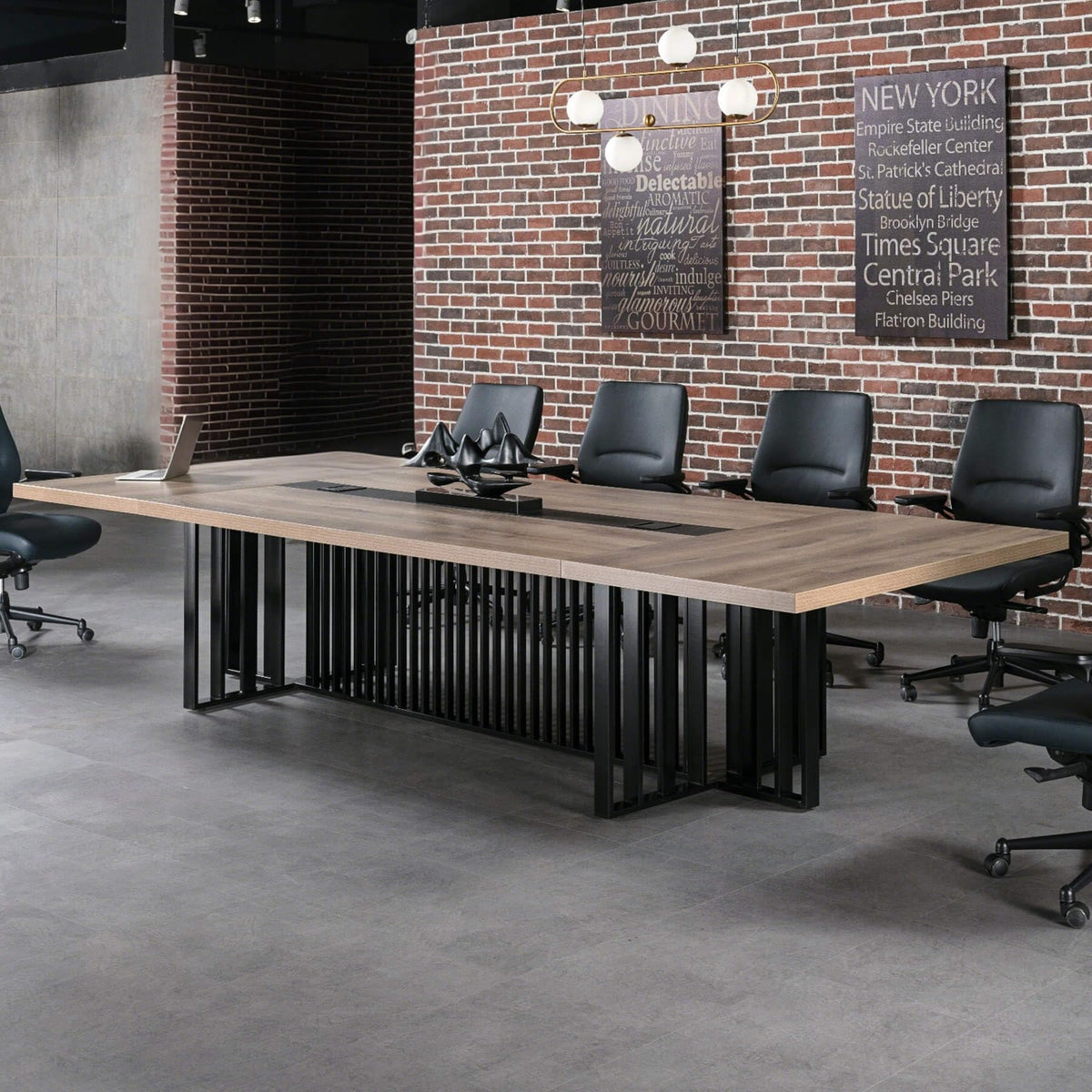Large Conference Table with Metal Grid Base