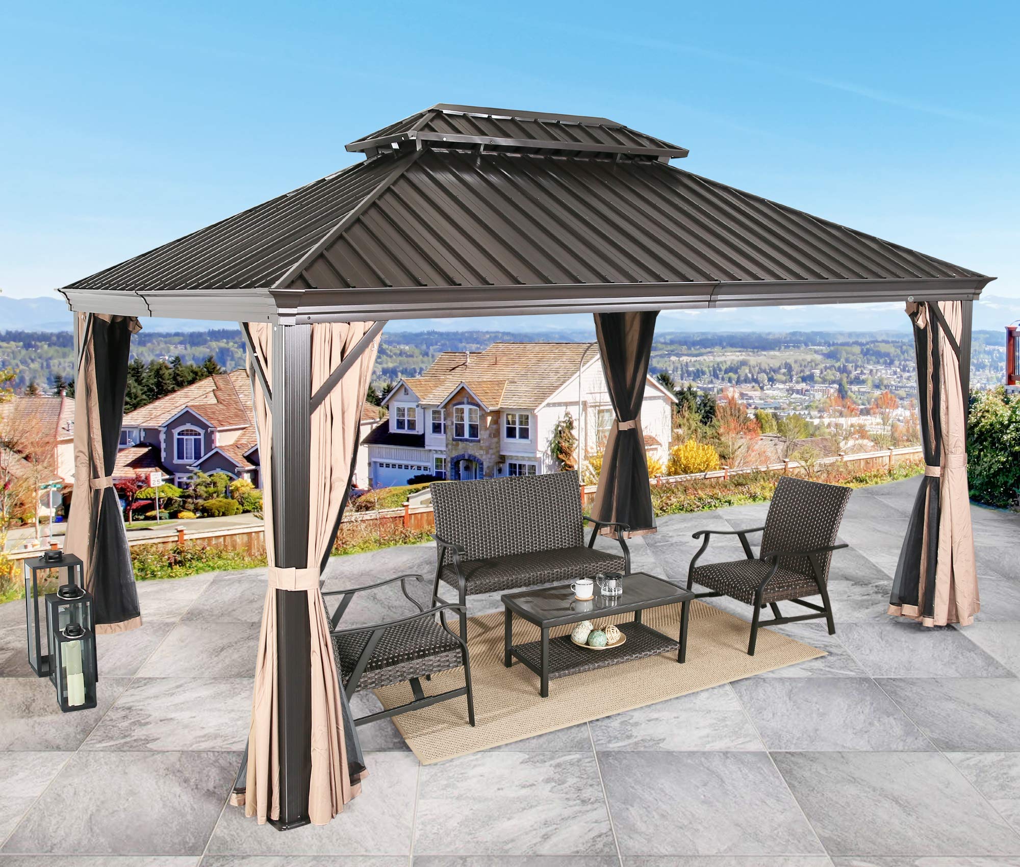 10' x 12' Hardtop Aluminum Permanent Gazebo Outdoor Double Roof