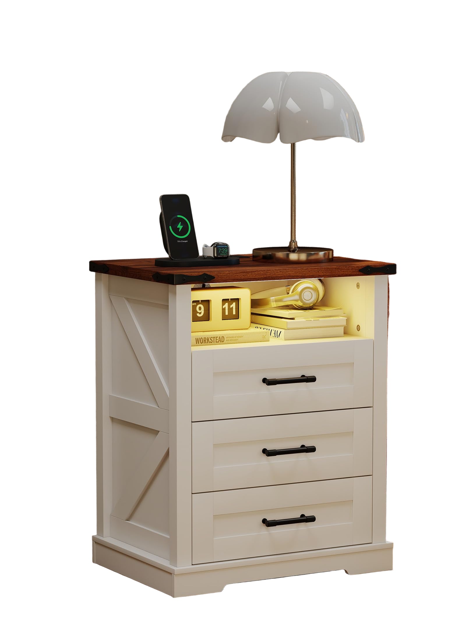 Farmhouse Nightstand with Charging Station