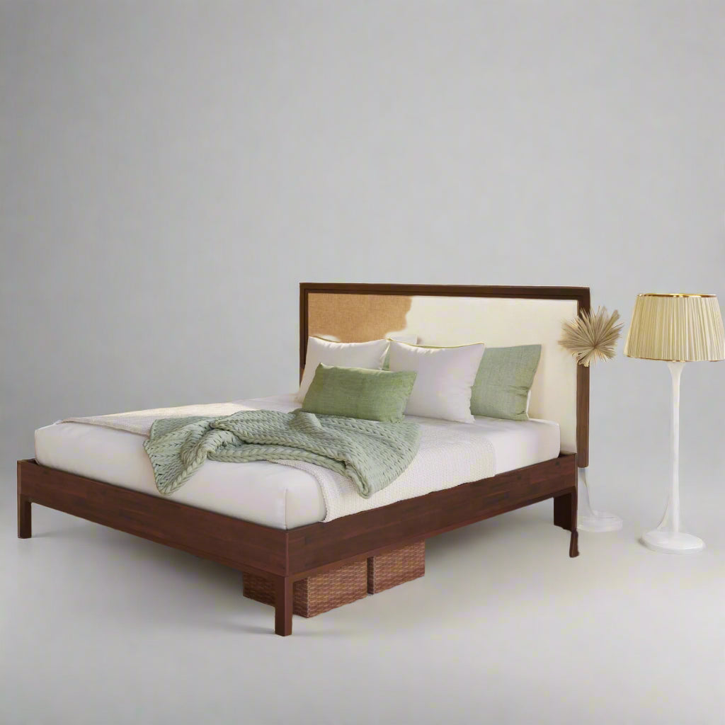 Nipe Queen 14 Inch Bohemian Bed Frame with Adjustable Woven Headboard