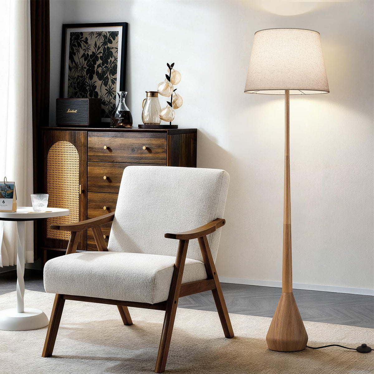 65" Mid-Century Modern Floor Lamp with Linen Shade