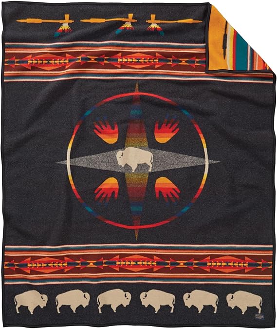 Jacquard Napped Throw Blanket 64" x 80" - Wool Cotton, Reversible