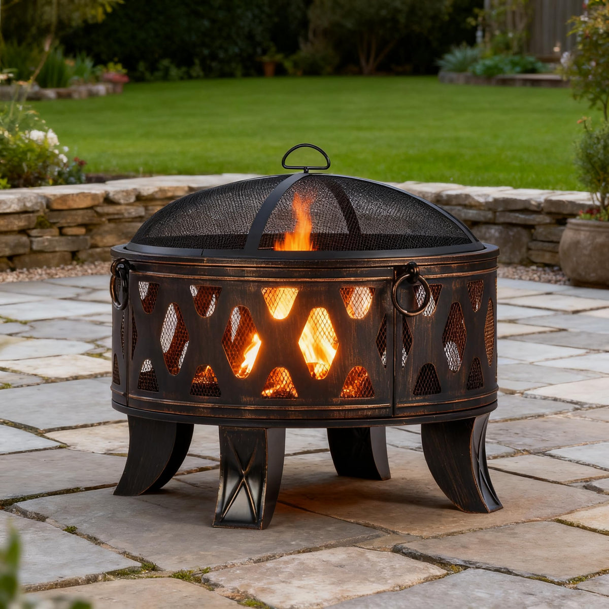 26" Round Wood-Burning Fire Pit with Swivel Cooking Grill