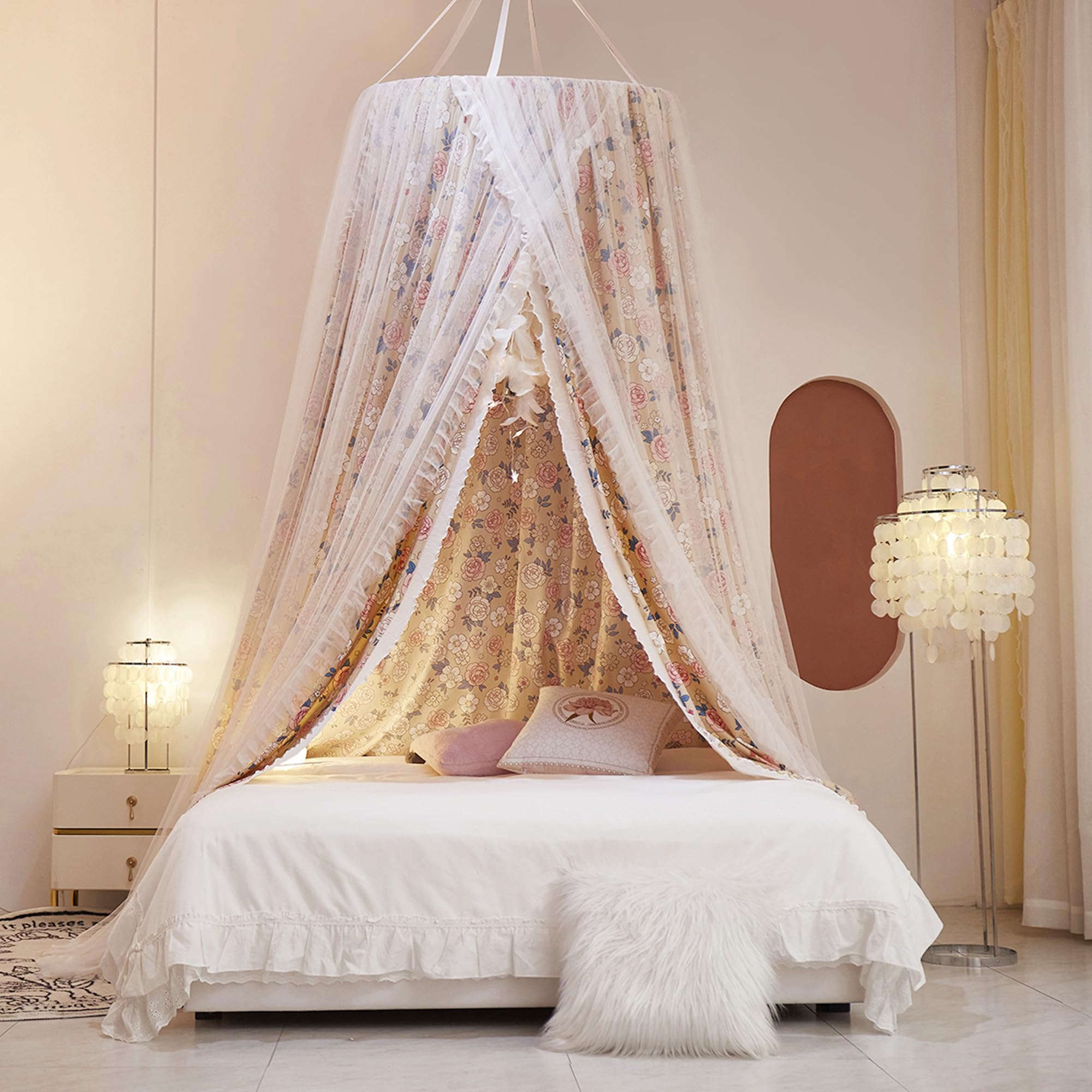 Double Layer Princess Round Dome Canopy Bed Curtain for Girls Adults