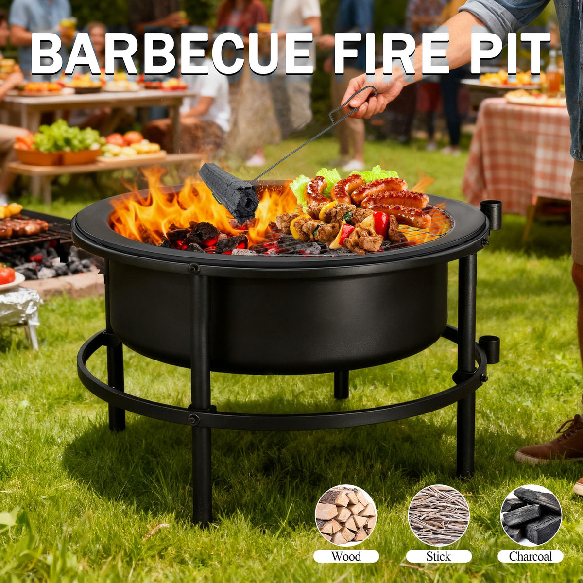 3-in-1 Outdoor Fire Pit with Rotating Table & Grill Grate, 52"