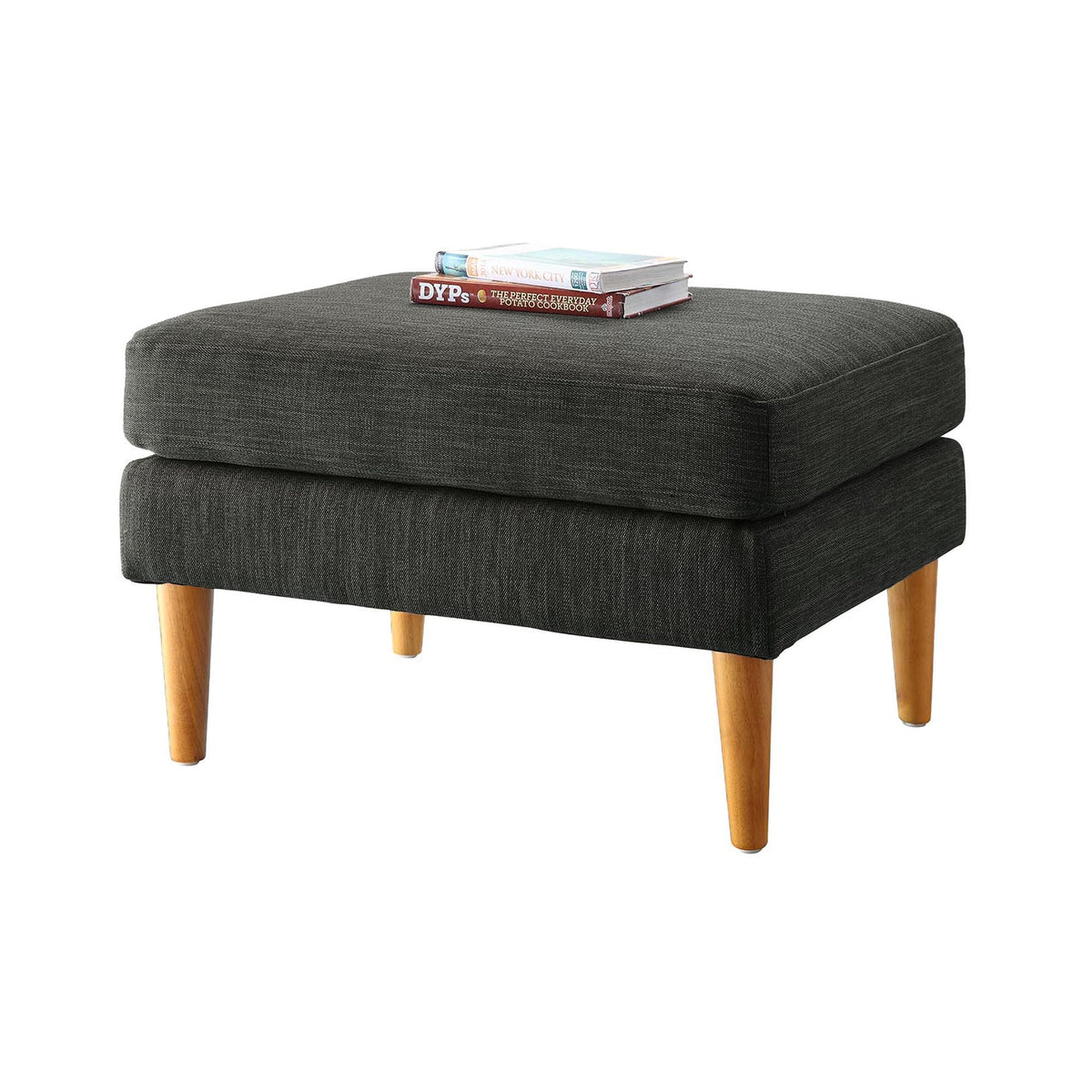 Mid-Century Upholstered Ottoman with Wood Legs