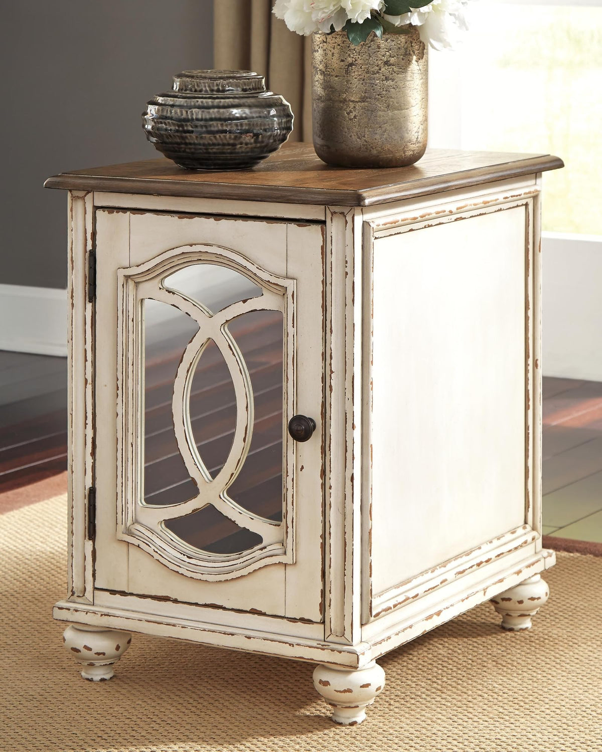 Realyn Chairside End Table with Mirrored Door