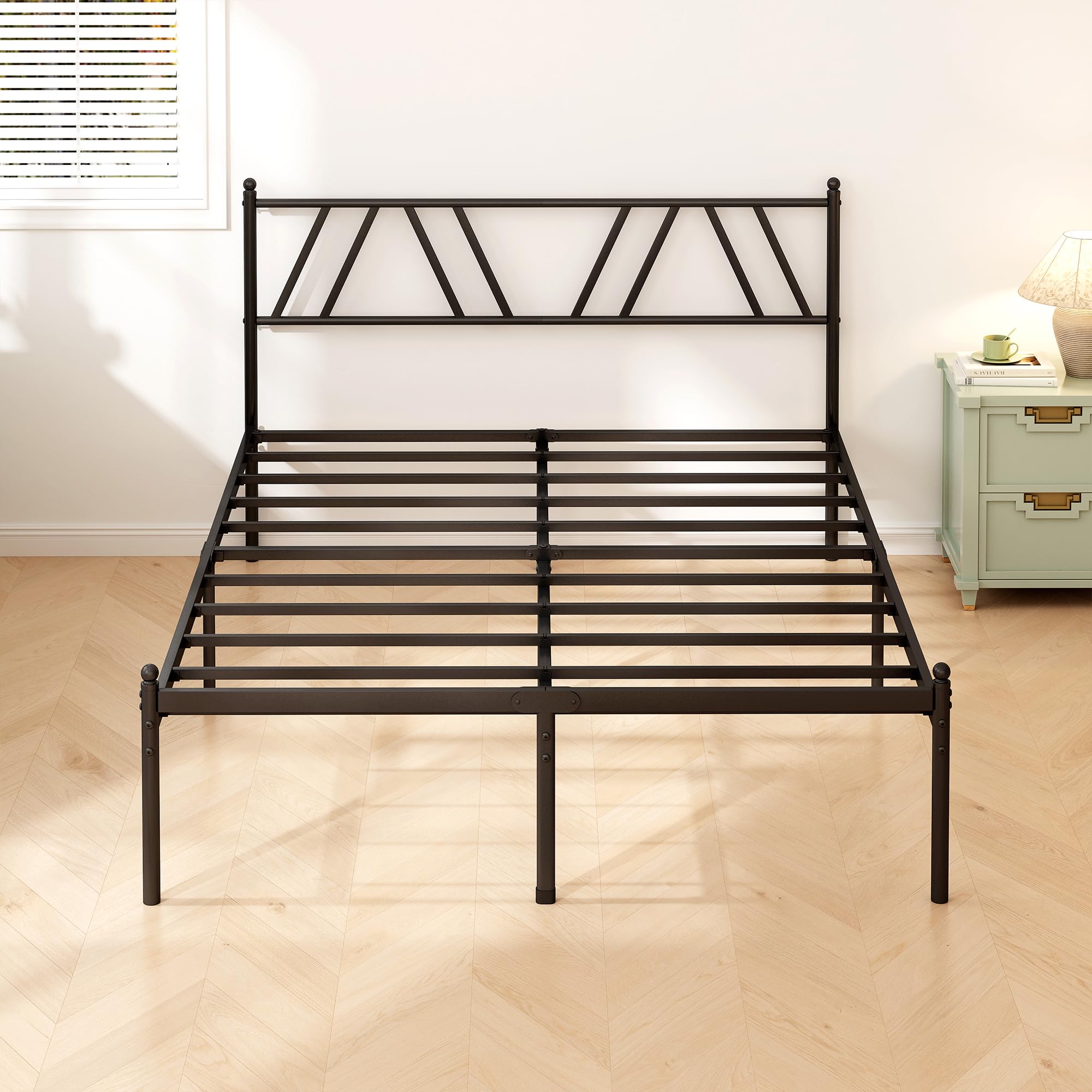 Metal Platform Bed Frame with Headboard, 14 Inches Full Bed