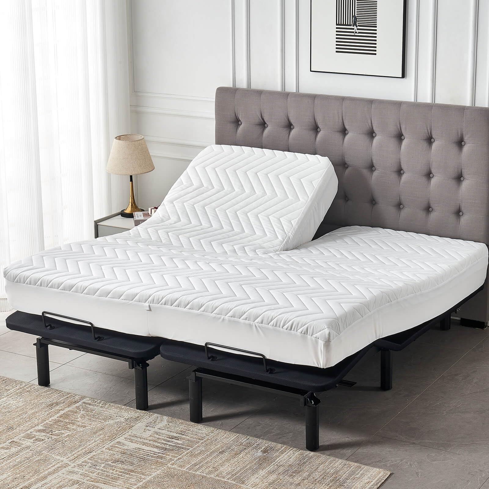 Waterproof Quilted Split Top King Mattress Protector Pad for Adjustable Bed