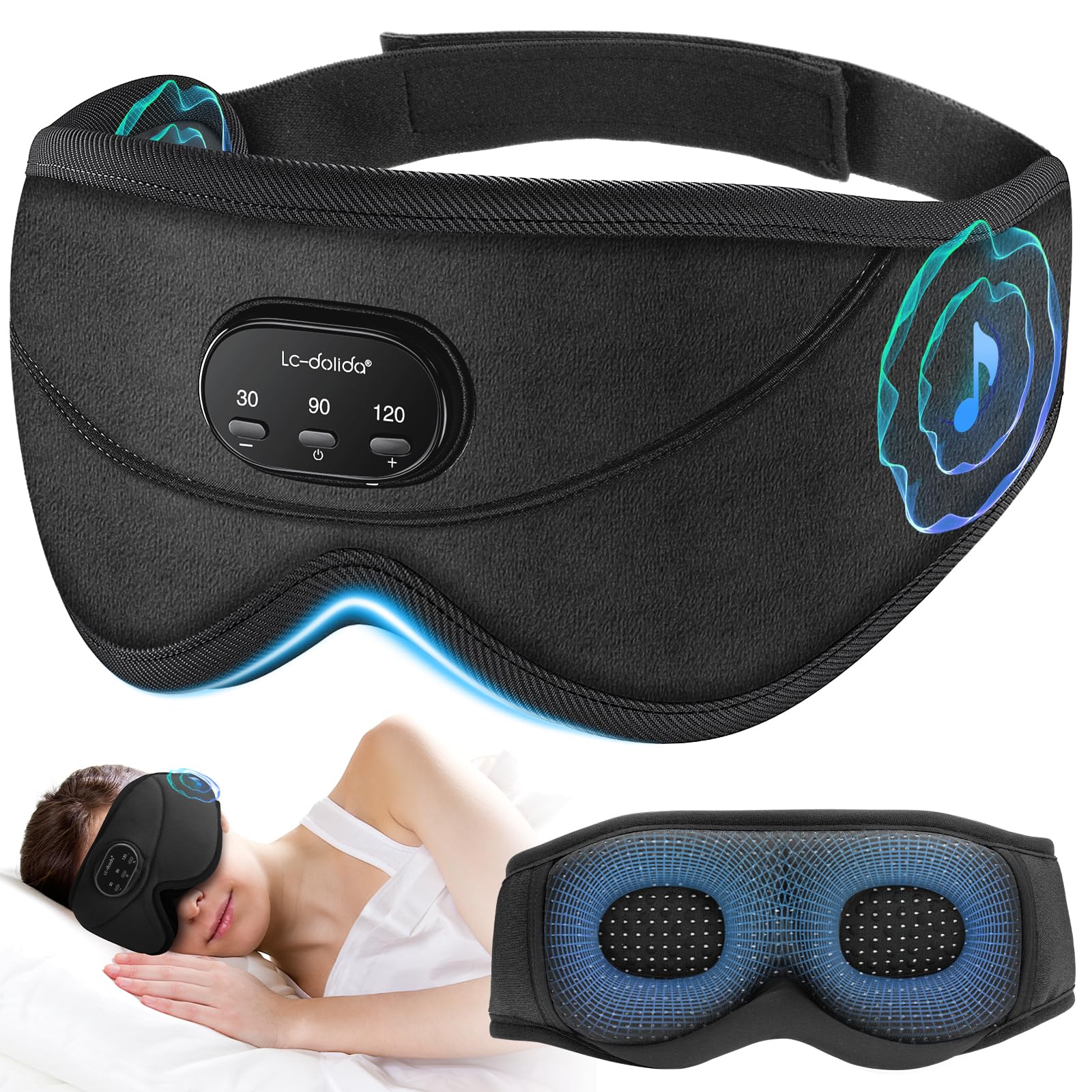White Noise Sleep Mask, 3D Sleep Headphones with 16 Soothing Sounds