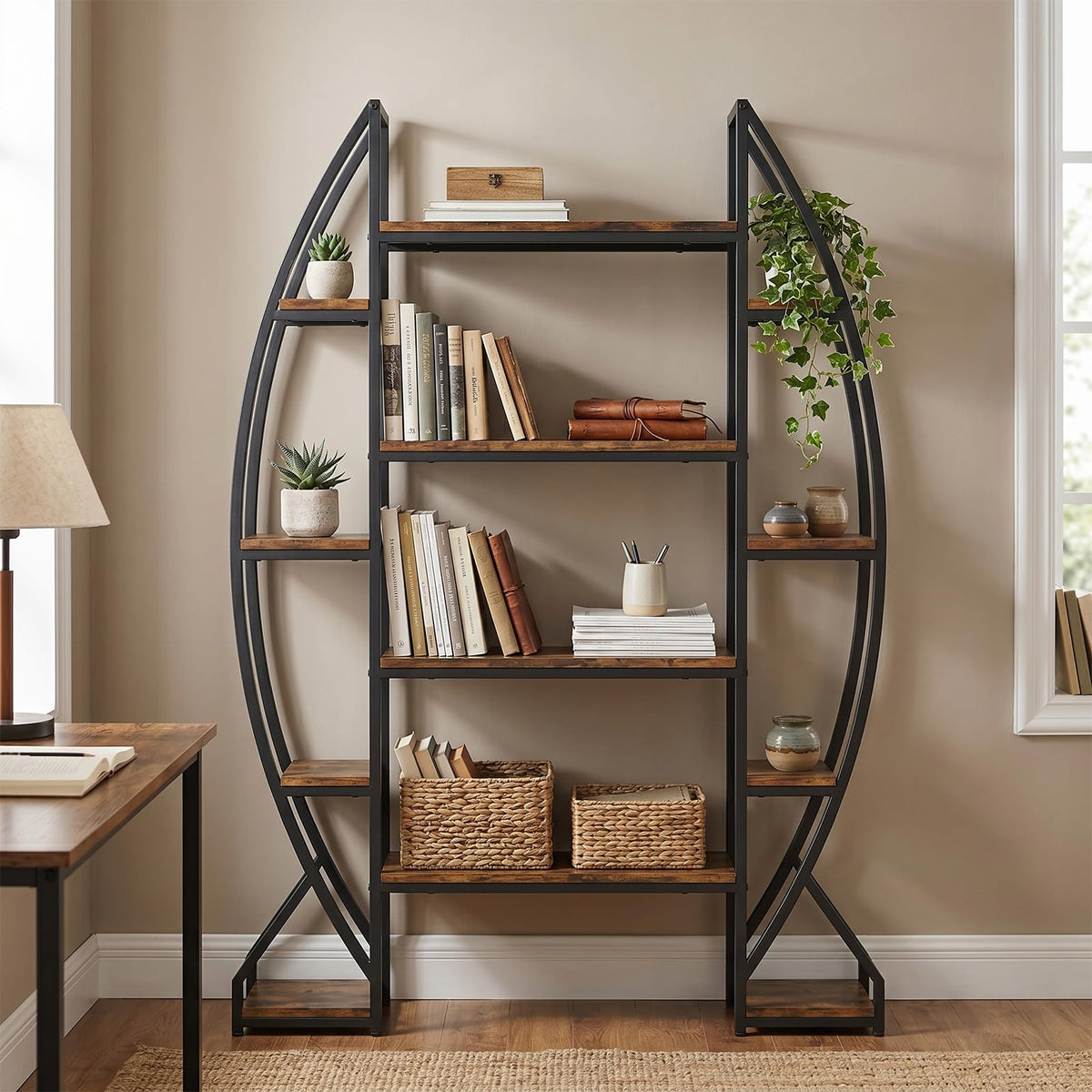 Oval Industrial Bookshelf 12-Shelf Etagere