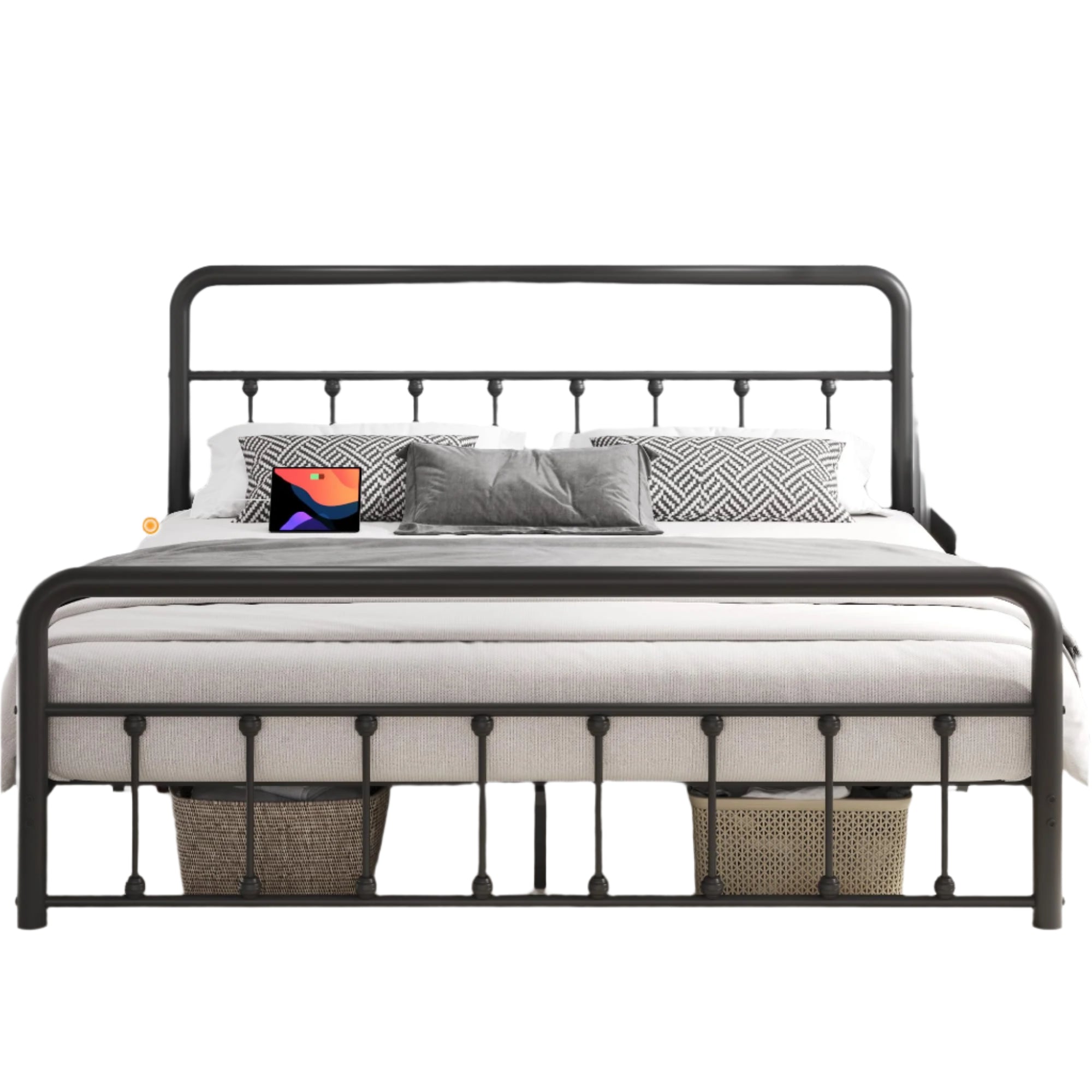 Bed Frame Classic Metal Platform Bed Frame with Charging Station & LED