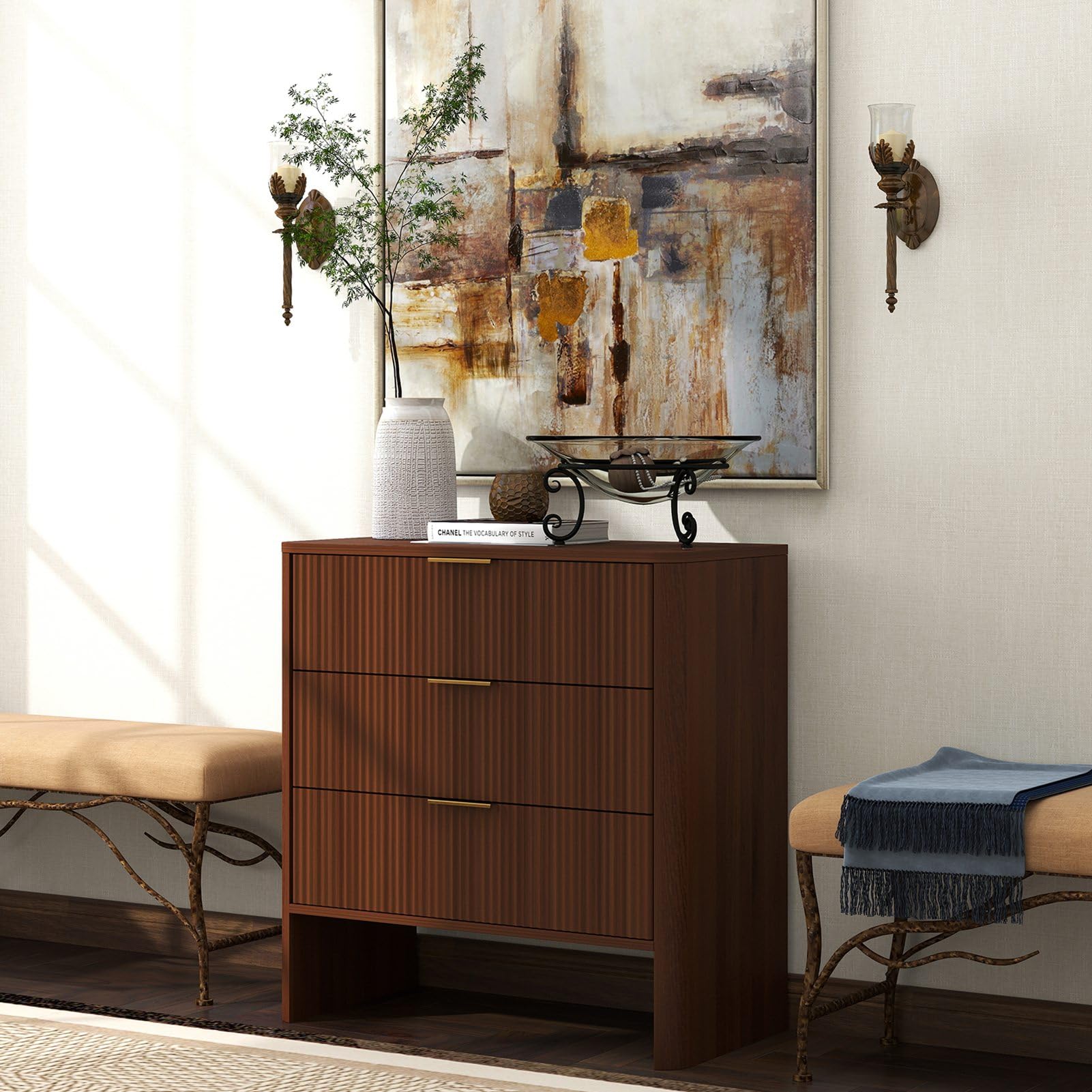 Nightstand with Drawers, Bedroom Bedside Table Mid-Century Modern Large Capacity
