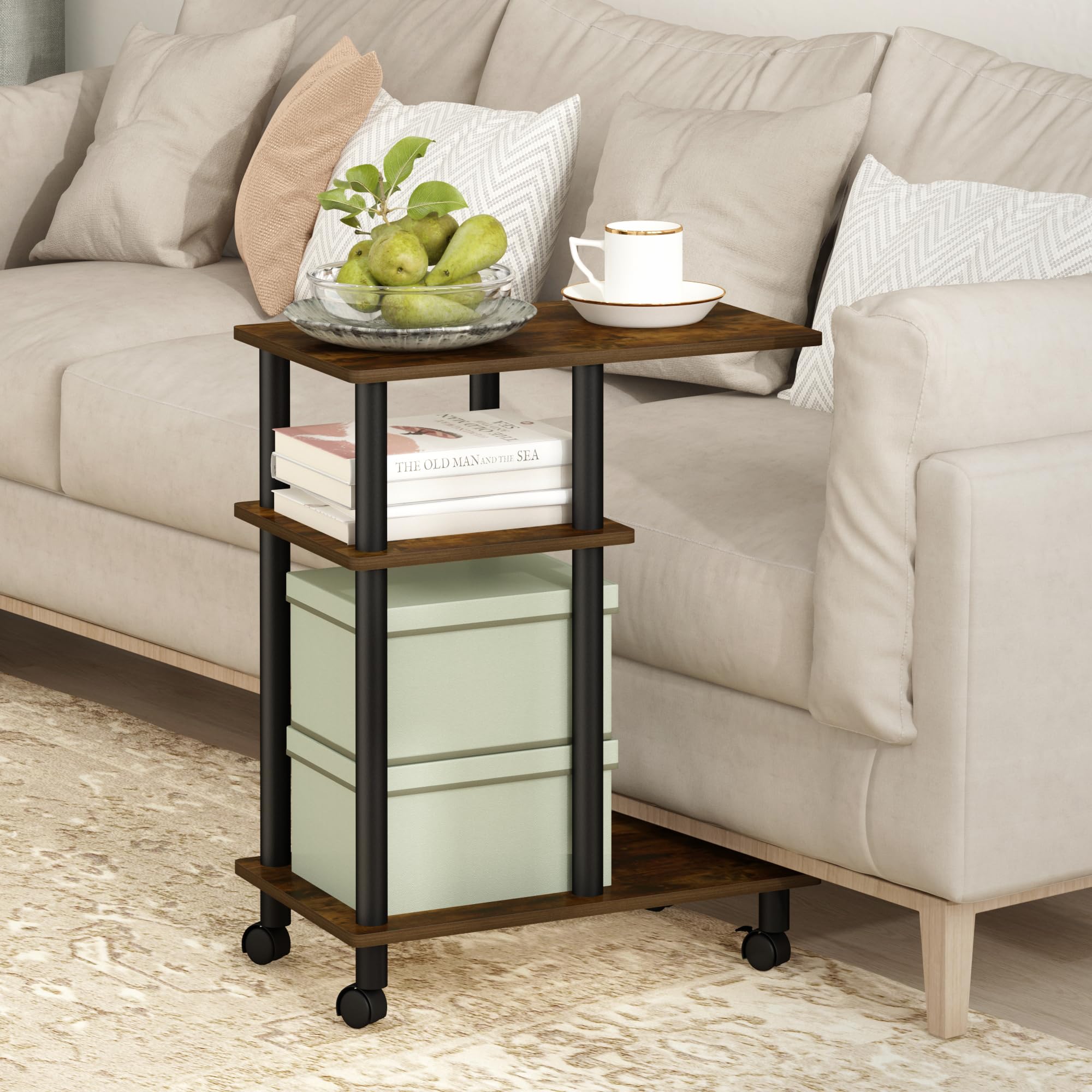 3-Tier C-Shape Side Table with Wheels
