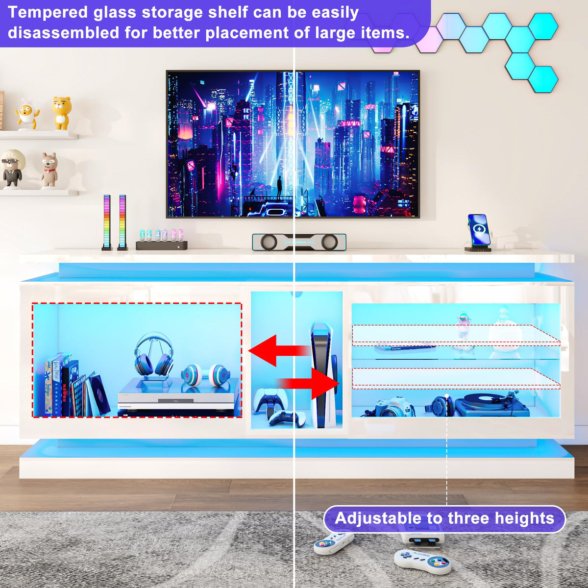 TV Stand with LED Lights & Power Outlets | 70" or 80"