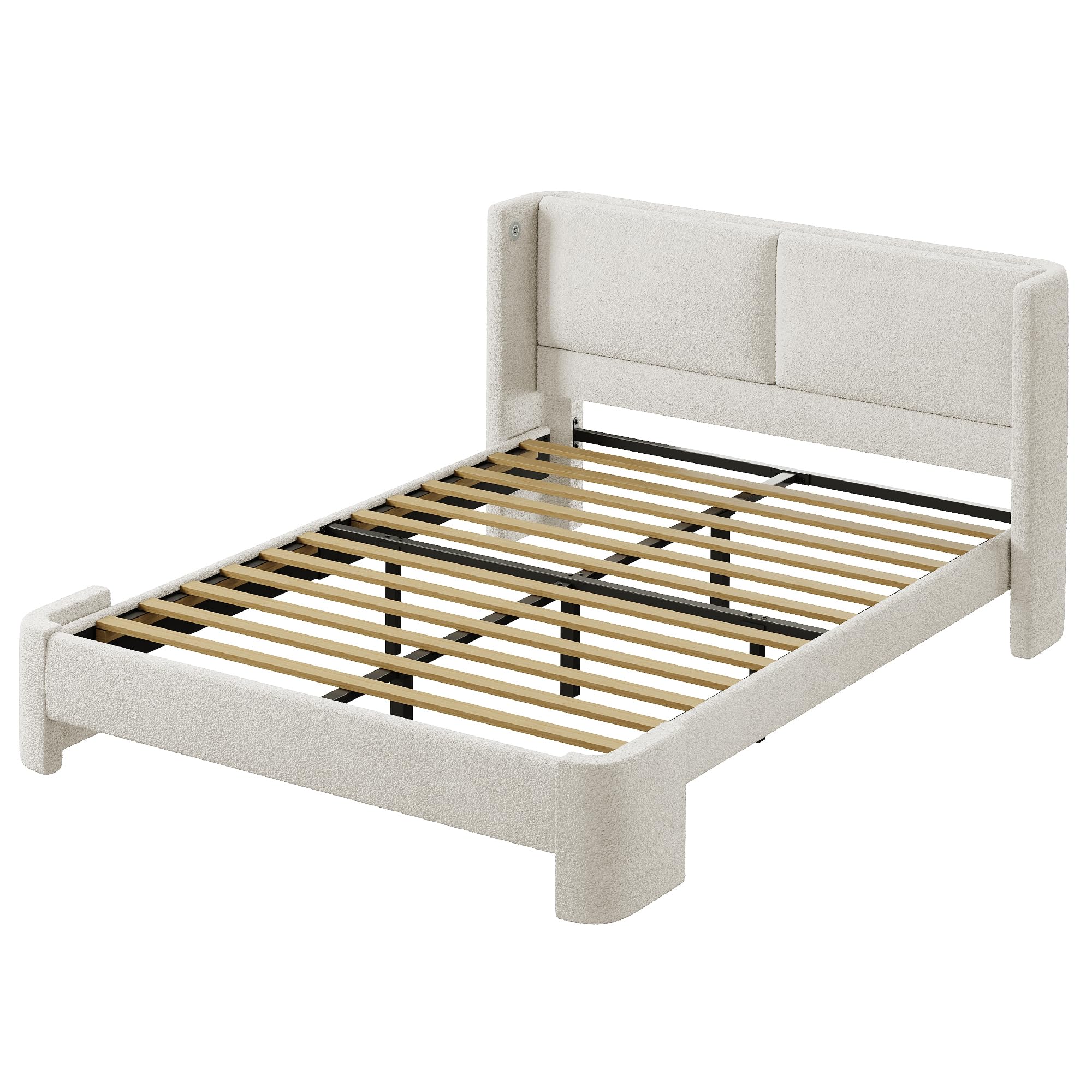 Queen Bed Frame with Headboard, Upholstered Bed Frames with USB Ports