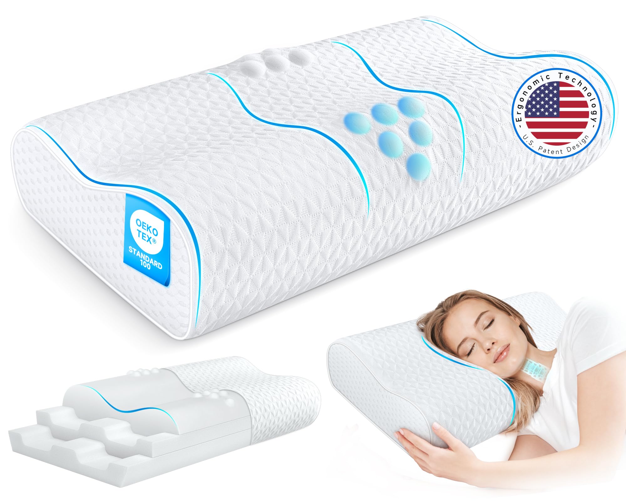 Sandwich Cervical Neck Pillow Queen Size - Dynamic Memory Foam Pillow for Neck