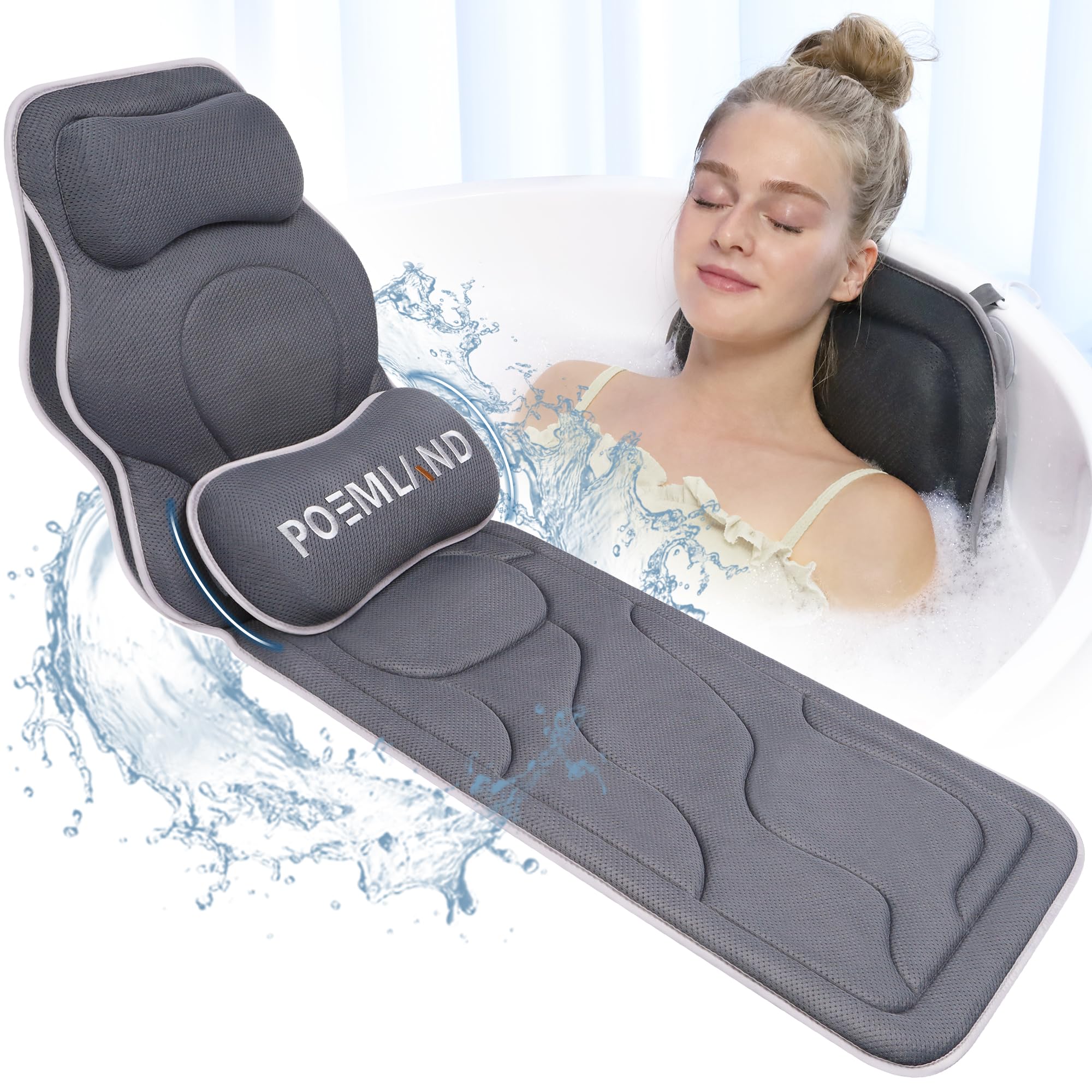 Full Body Bath Pillow for Tub - Extra Long & Thick Tub Pillow with Head