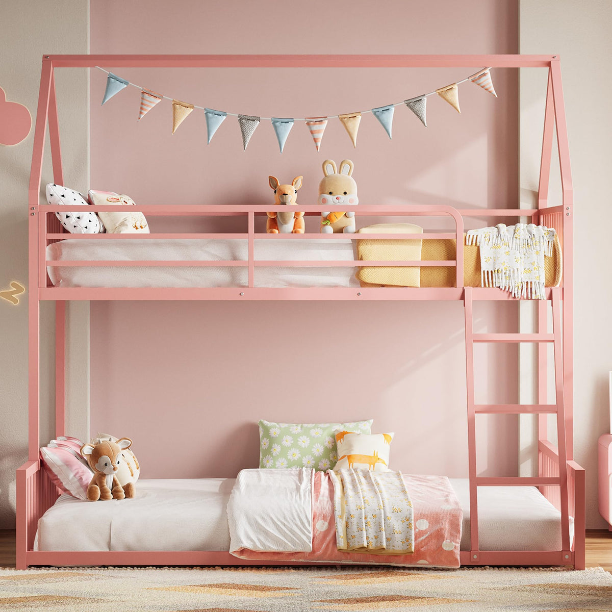 Twin Over Full House Bunk Bed with Ladder