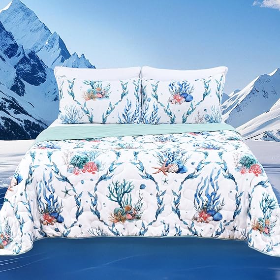 Cooling Quilts Queen Size Cooling Comforter for Hot Sleepers Summer Coastal Bedding Set