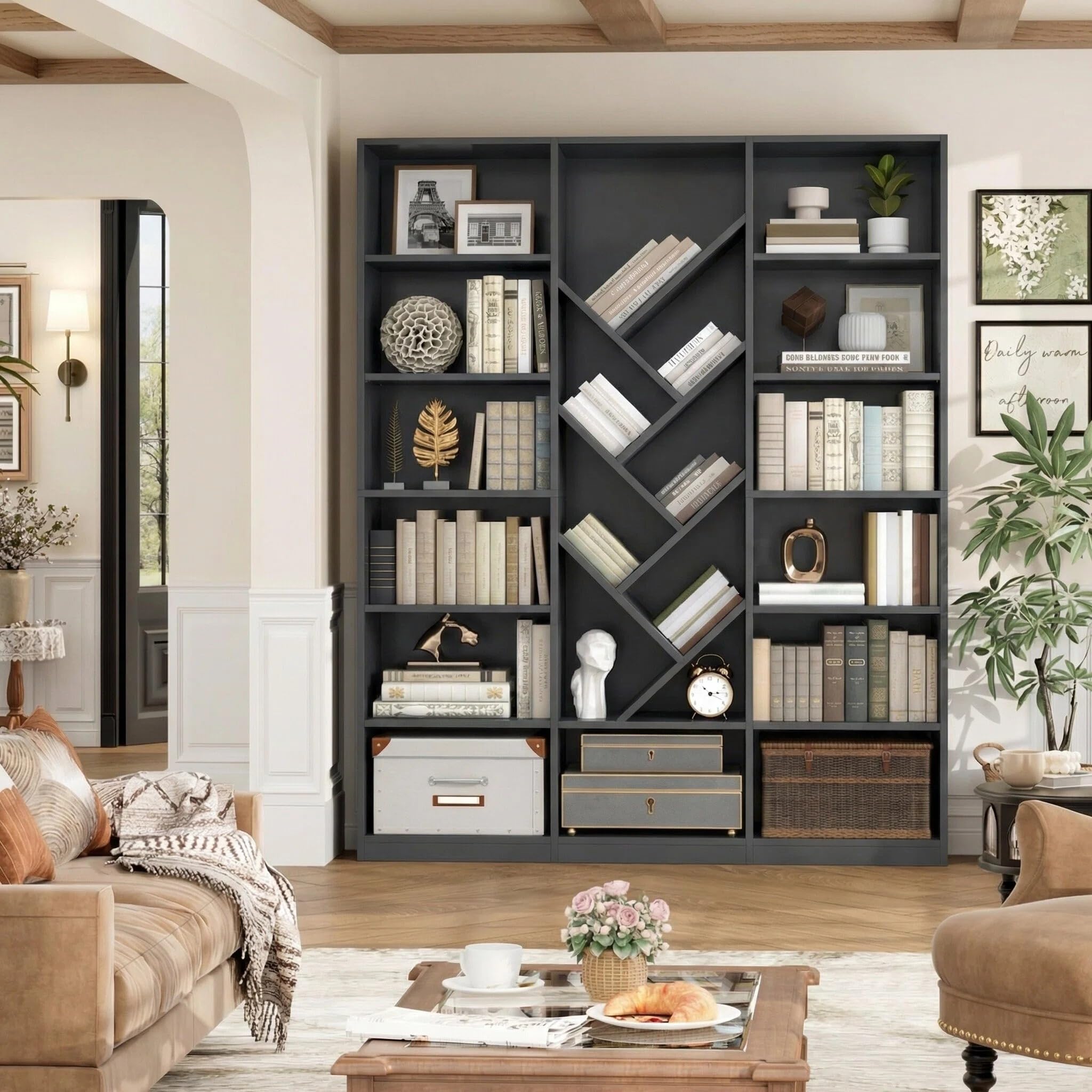 6-Tier Tree-Shaped Bookshelf, 70.87" Tall, Black
