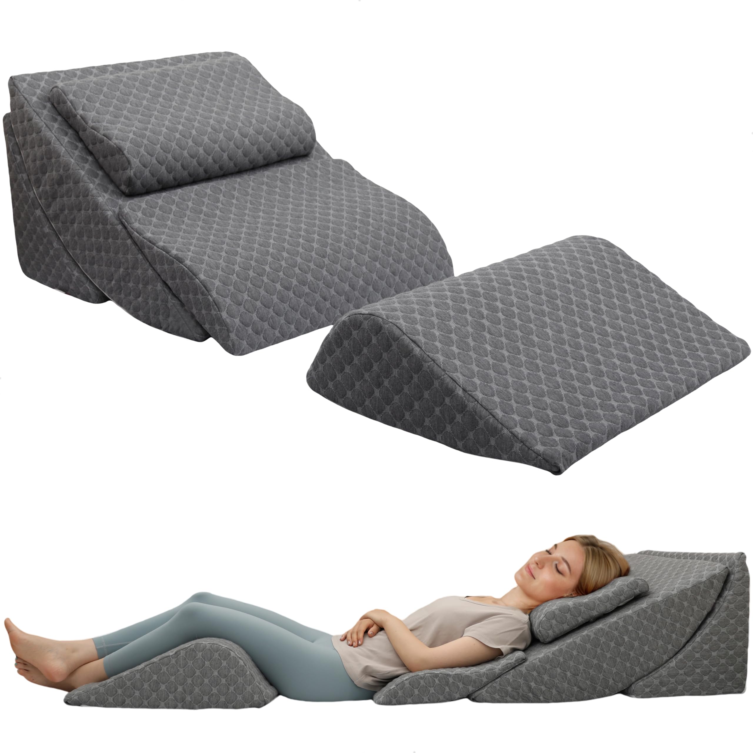Adjustable Orthopedic Bed Wedge Pillow Set, Post Surgery Recovery, Memory Foam