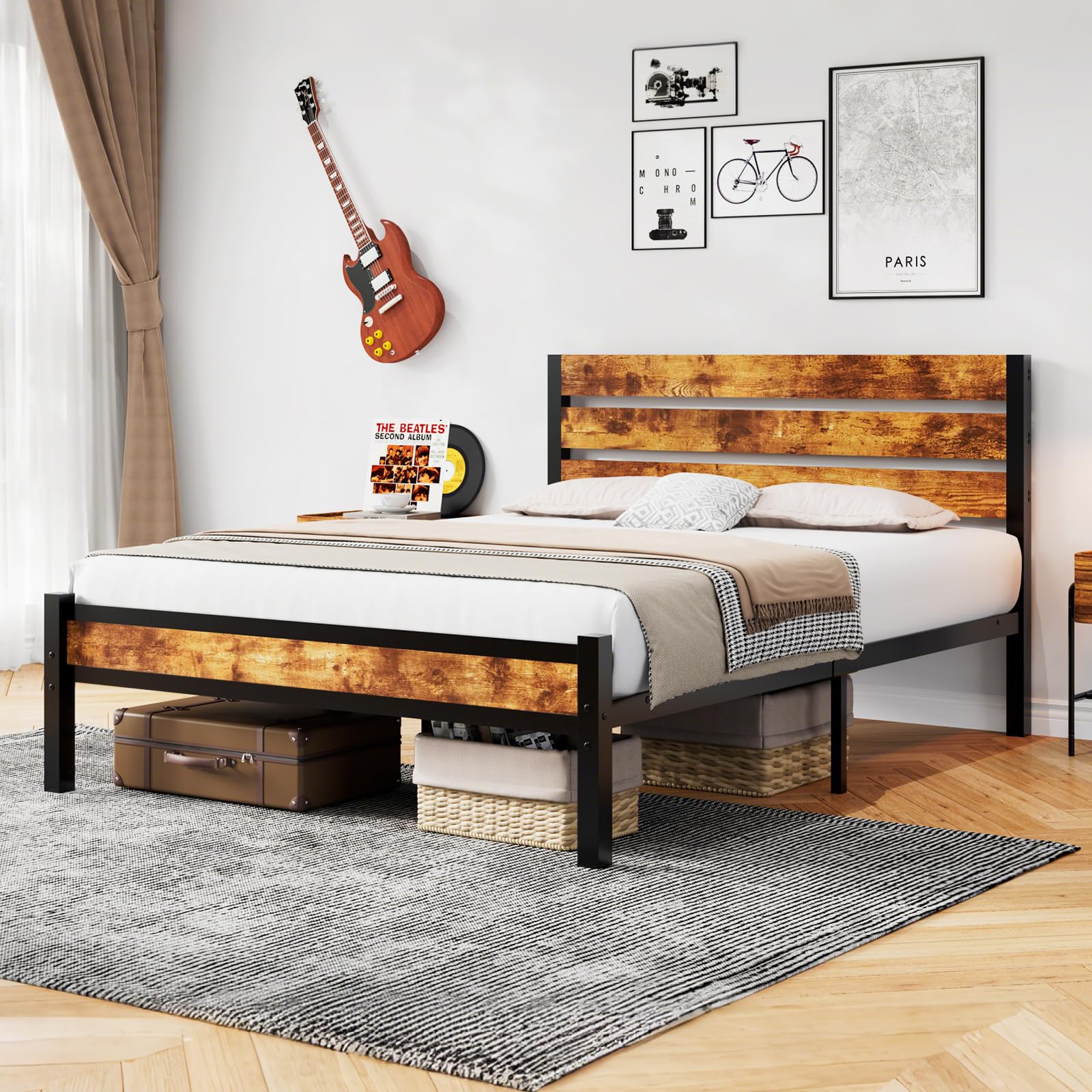 Queen Bed Frame with Headboard and Footboard, Noise Free, No Box Spring Needed